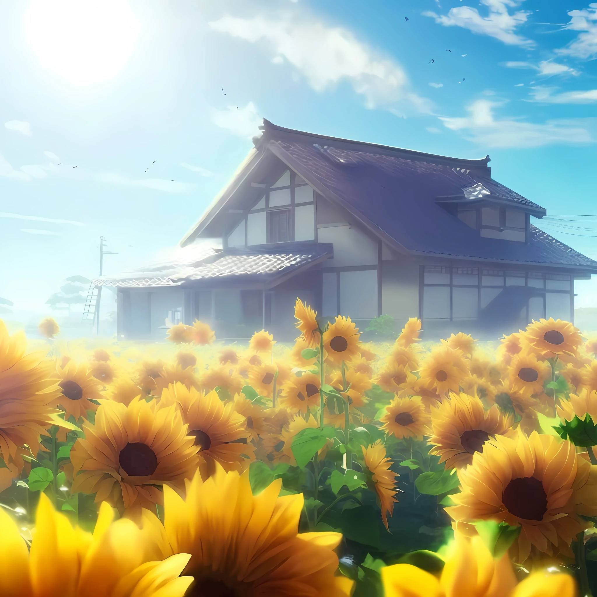 There is a house in the middle of the sunflower field, Anime Background, anime beautiful peace scene, beautiful anime scene, anime movie background, anime countryside landscape, Beautiful anime scenery, anime landscape wallpapers, 4 k manga wallpaper, 4k anime wallpaper, colorful anime movie background, Anime Background Art, anime nature, anime hd wallpaper, amazing wallpapers, beautiful wallpaper