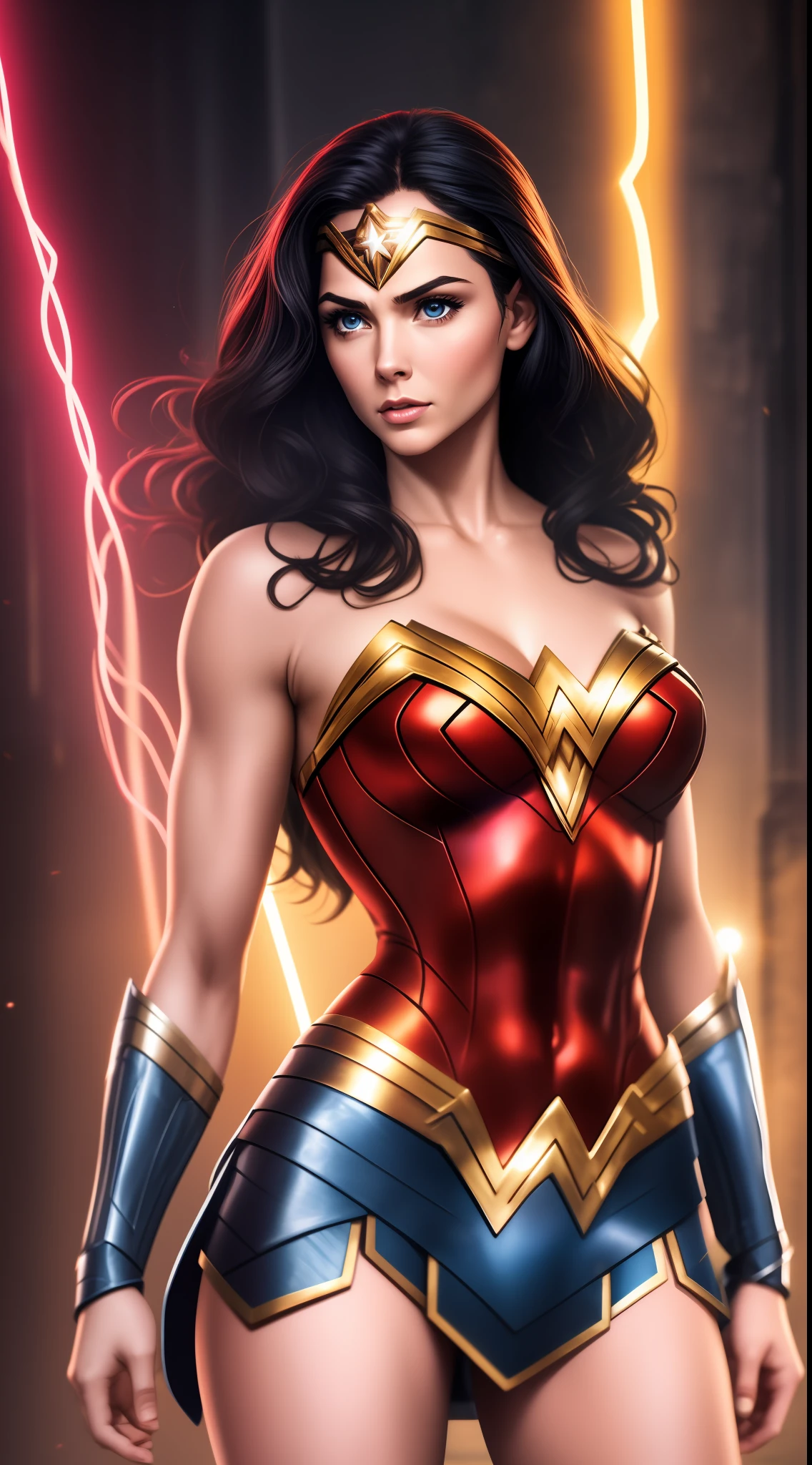 Wonder woman cool 8k realistic Ultra hd wallpaper with a neon background