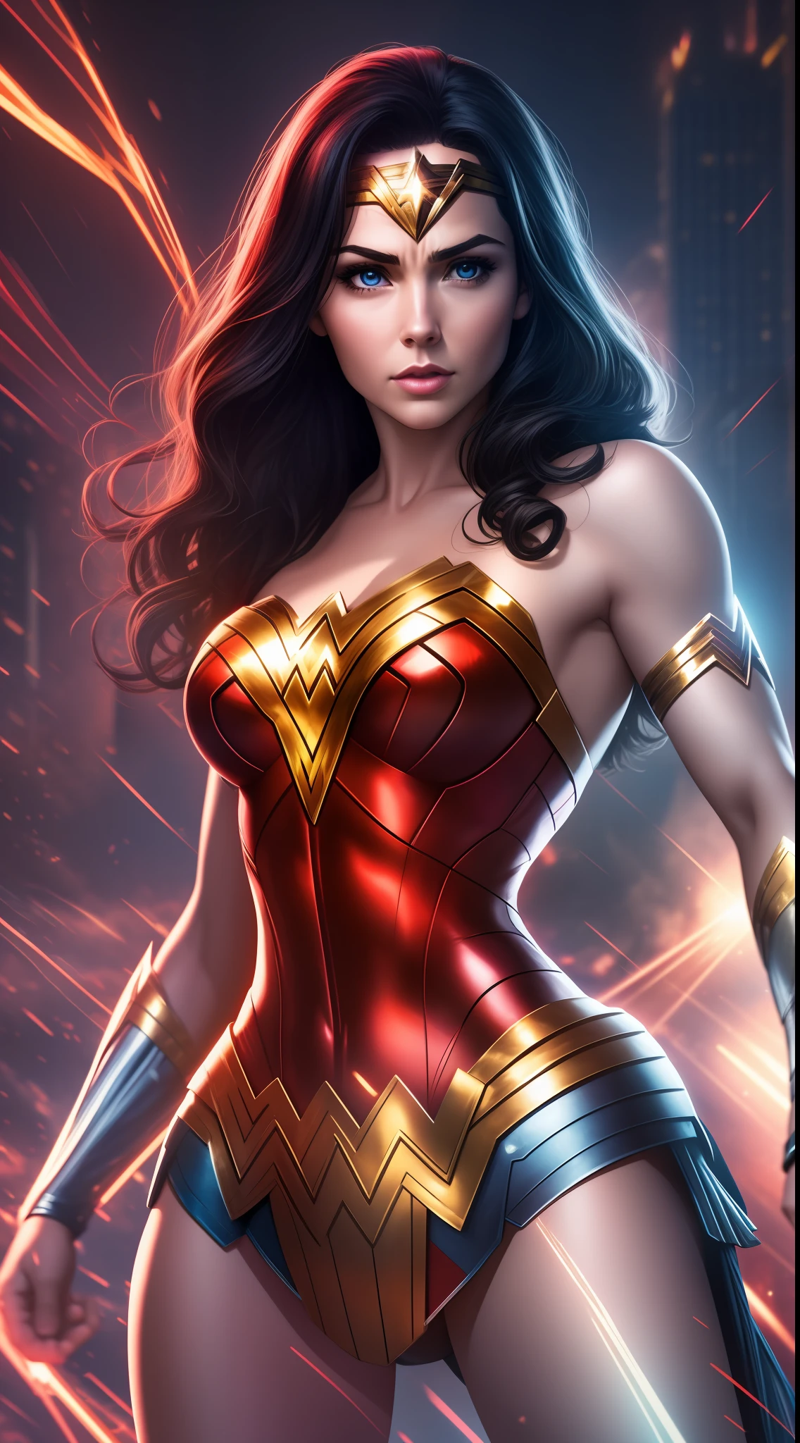 Wonder woman cool 8k realistic Ultra hd wallpaper with a neon background