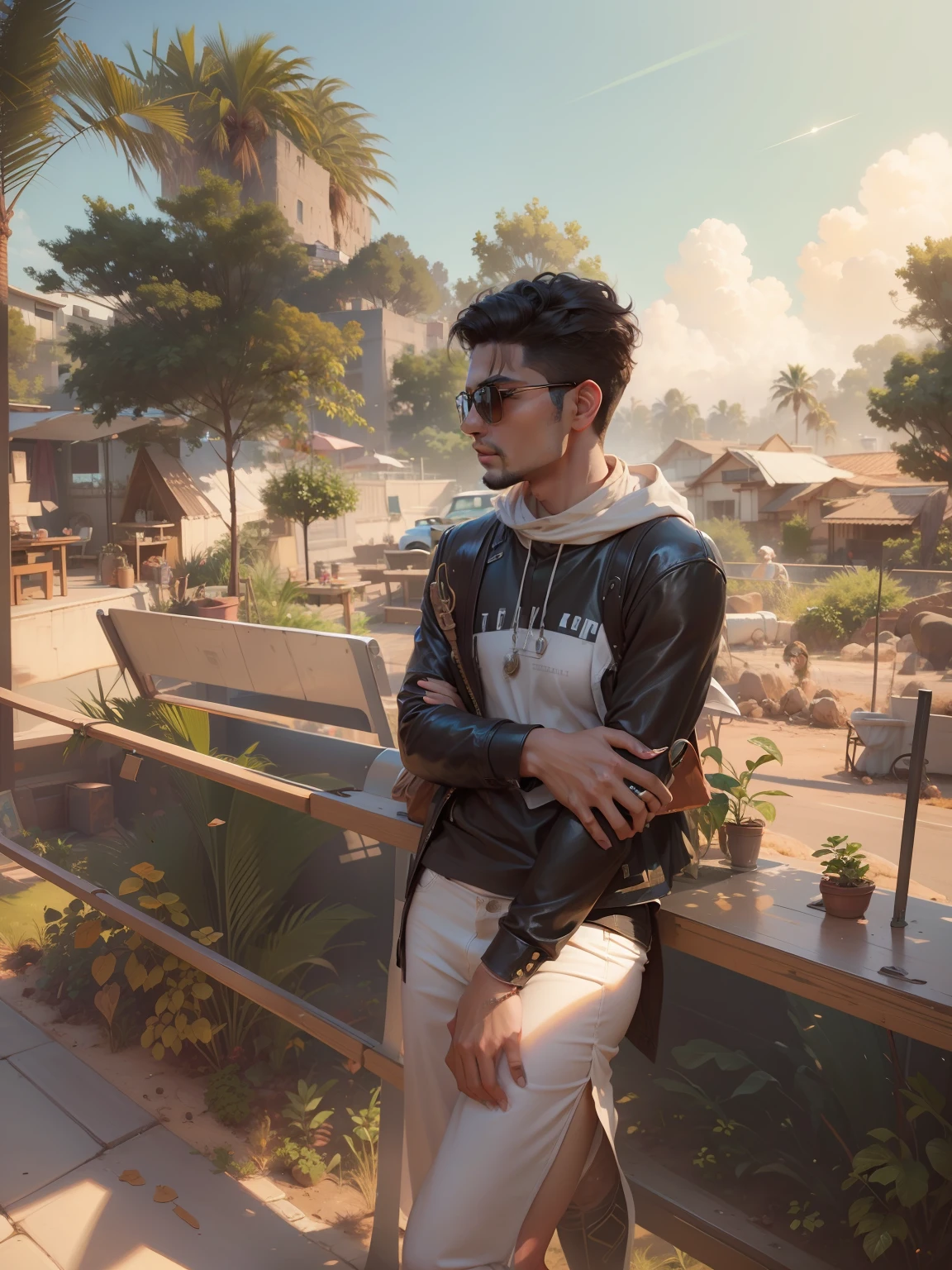 Portrait of SheeroA with sunglasses, lushill style, City Pop cute modern chic man, partially , natural skin, soft impressionist perfect composition 4k resolution, Stanley Lau Artgerm, WLOP, muccia and rockwell.smooth soft skin, symmetrical face, soft lighting, detailed face, concept art, digital painting, ethereal, epic, 32k, intricate details, sharp focus, trending on artstation