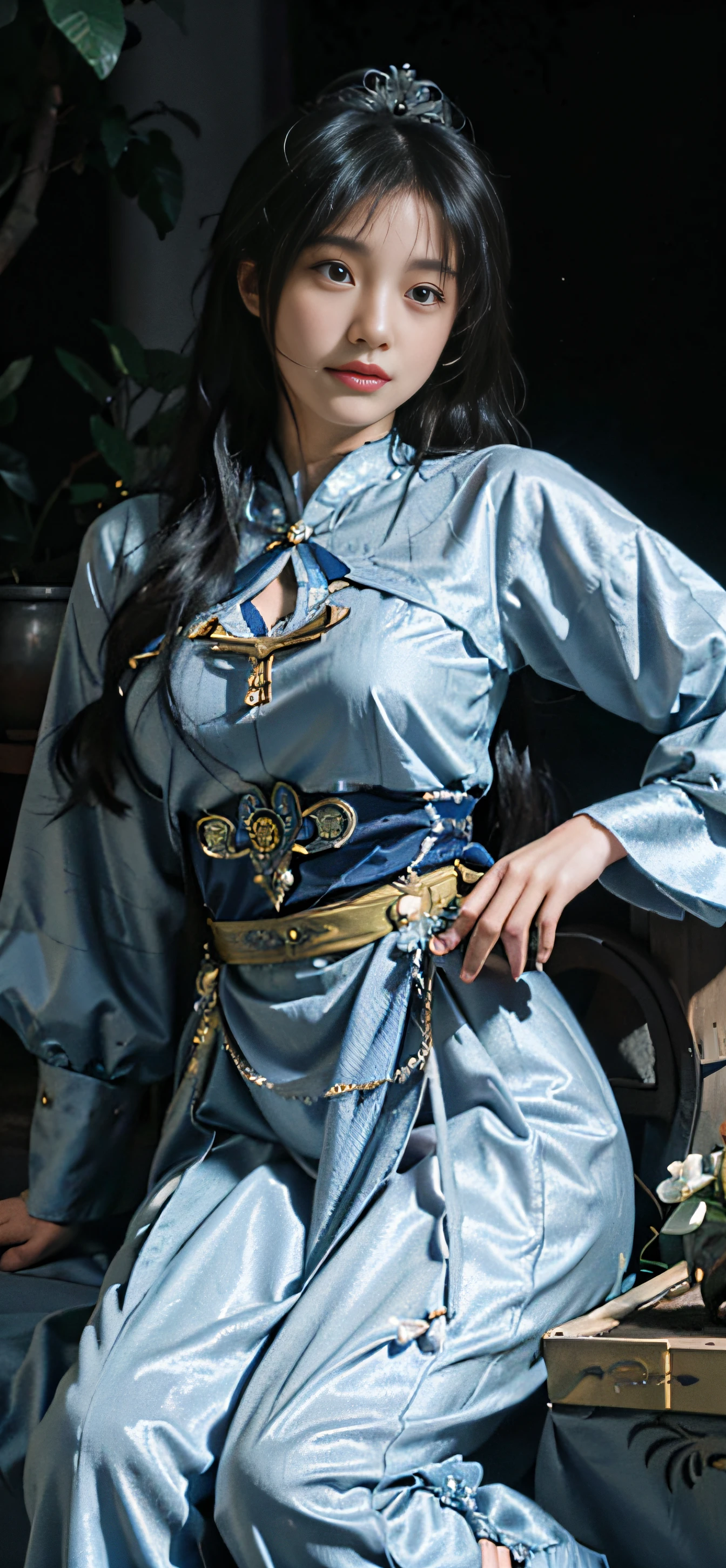 a close up of a woman with long hair wearing a blue dress, smooth anime cg art, game cg, 8k portrait render, hyperdetailed fantasy character, 8k high quality detailed art, close up character, photorealistic anime girl render, beautiful character painting, artgerm ; 3d unreal engine, 4 k detail fantasy, a beautiful fantasy empress