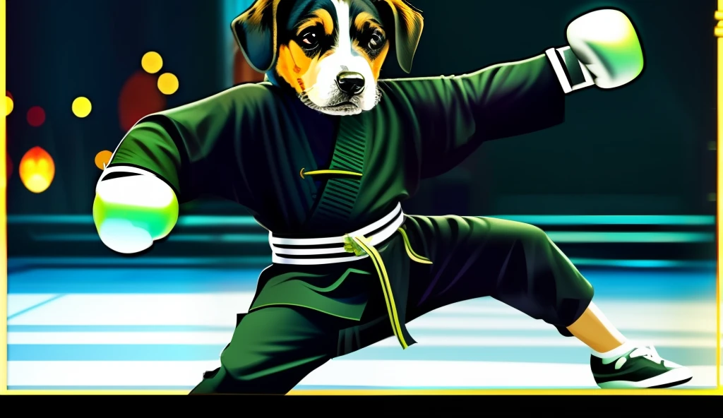 He is a cute little dog and very talented in kung fu. He can do all kinds of moves, including flying kicks, straight punches, and high kicks.