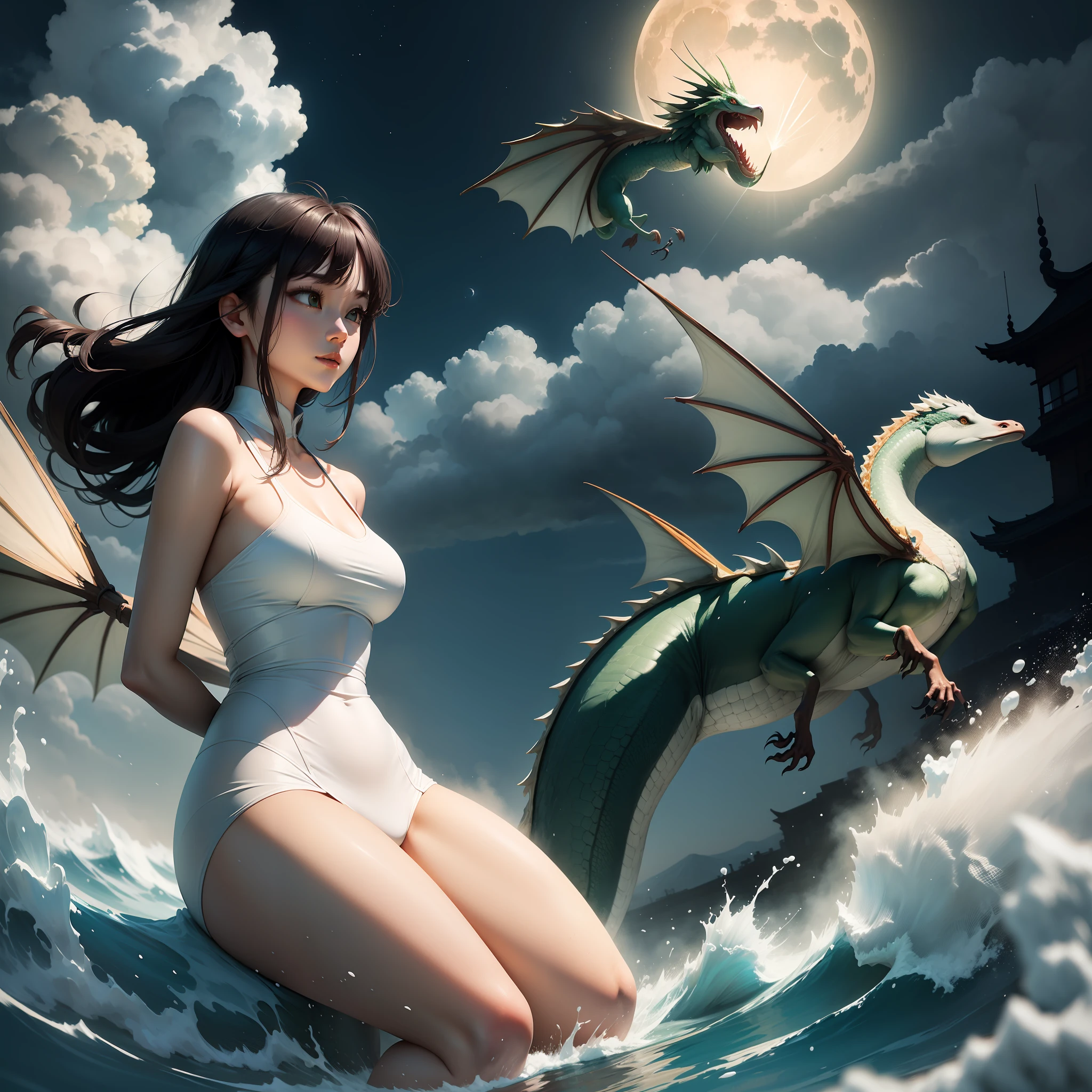 Luoshen,Her figure,A flying wild goose,A gentle swimming dragon。Radiant like a chrysanthemum in autumn,The body is as lush as a green pine in the spring breeze。She faintly appeared like a light cloud and a moon,The floating drift is like a whirlwind and snow。