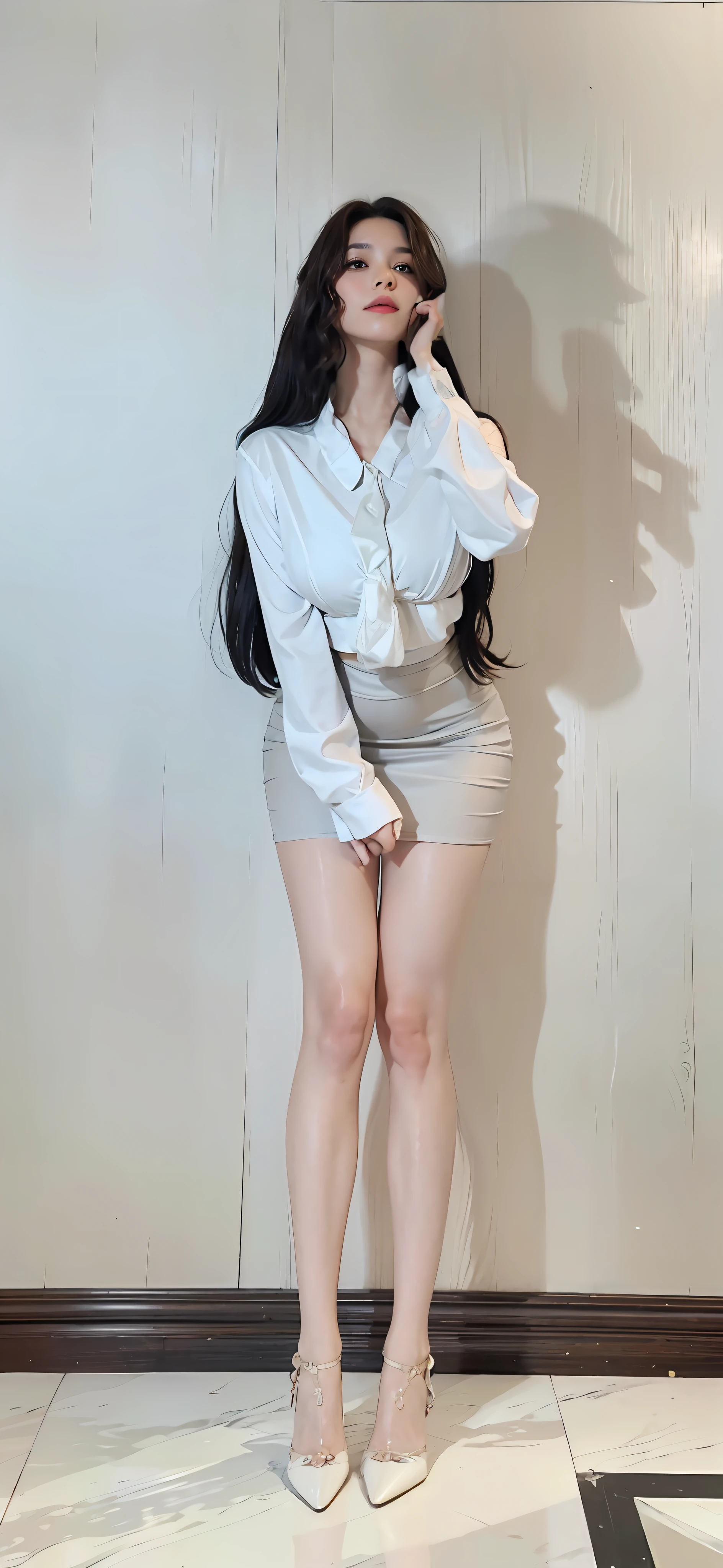（best qualtiy，A high resolution，tmasterpiece：1.3），one pretty woman，Dark brown hair in loose wavy styling，Beautifully rendered details in face and skin textures，Detailed eyes，二重まぶた