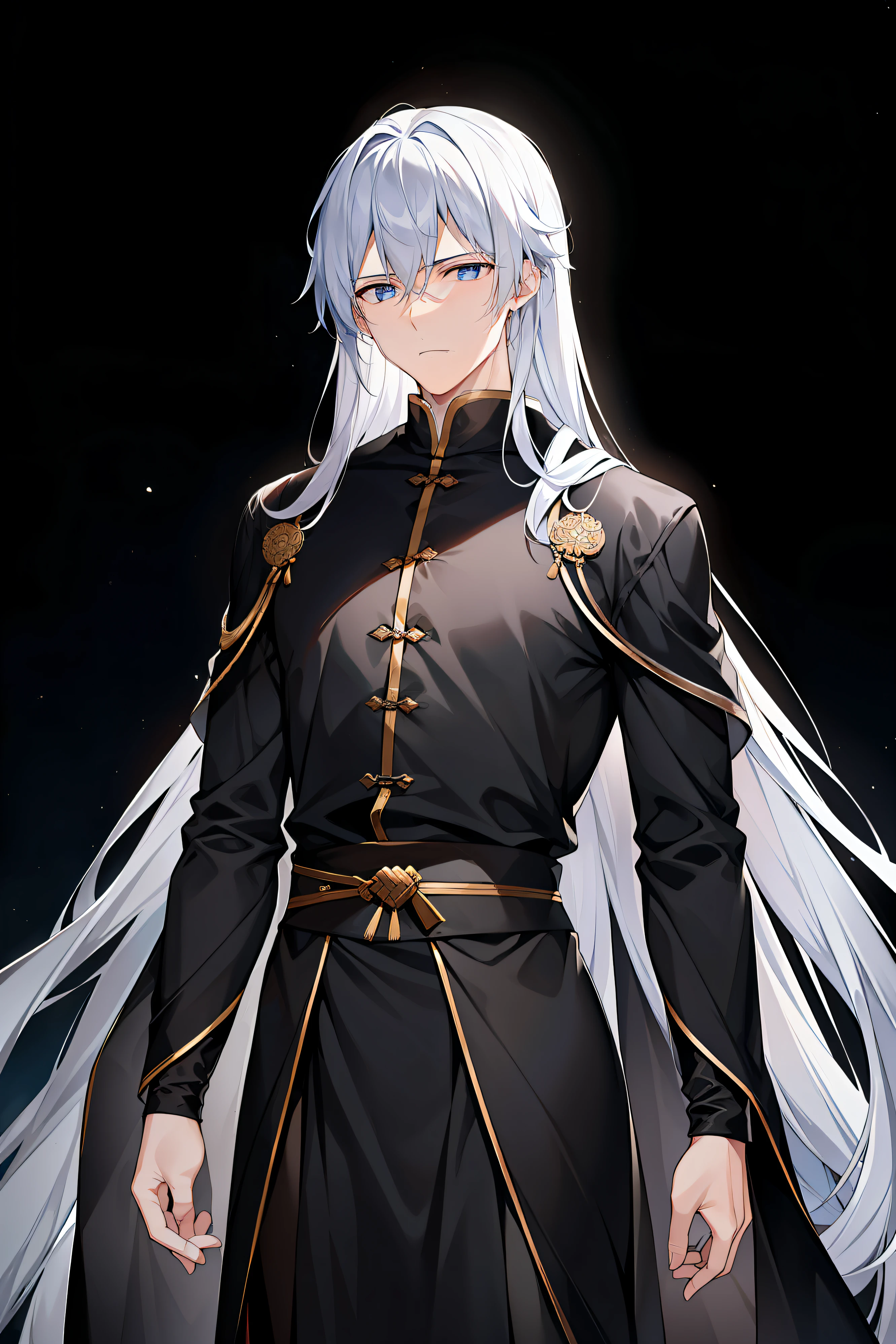 He was dressed in a black robe,Like an undercurrent in the night sky,Mysterious and deep。Delicate silver thread pattern on the robe,As natural as flowing water,Shimmering in the dark,It implies his identity and nobility。His long hair was like snow,Pure and cold,Falls from the back of the neck,It's like a white waterfall,Flowing in silence。
His face is as resolute as a sculpture,No superfluous expressions,Like a frozen snowy mountain,Cold and mysterious。Those deep eyes,Like a distant sea of stars,Hidden in the troubles and complexities of the world。His eyes were cold,There is not a trace of temperature,It is as if I have seen through the turmoil and complexity of the world。The bridge of his nose is high,The jawline is well defined,Like a sword that has been baptized by time,Tenacious, powerful。
His temperament is restrained,It's like the top of a snow-capped mountain isolated from the rest of the world,Cold and clear。It was as if he was born in an ancient style,Grow up in the prime of life,Posthumous independence,Sit back and watch the tide change。His every move,All with the elegance and calmness of the ancient style,Every detail reveals his wisdom and composure。
He seemed to observe everything around him in perpetual silence,His deep emotions and thoughts,Like an eternal mystery。His presence,It's like an unfinished poem,Leave the world with endless reverie and reflection。It is a unique landscape in the world of ancient style,It was the cold and charming man with long white hair,It is a cold and mysterious ancient style man。