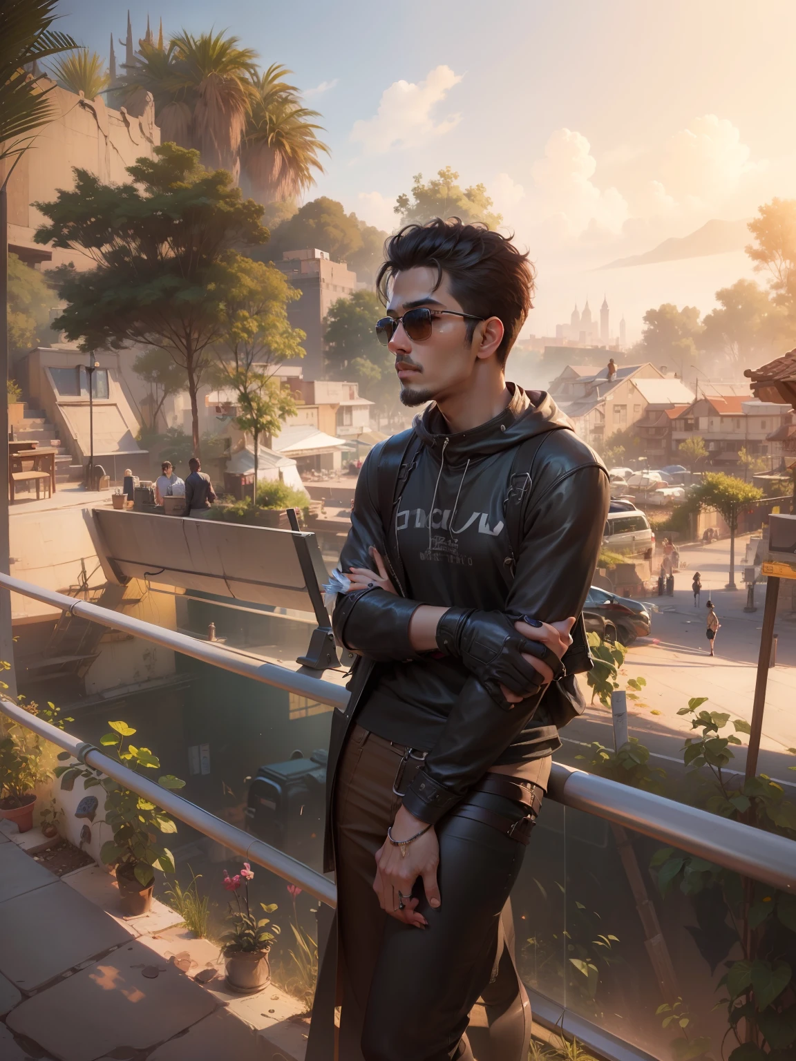 Portrait of SheeroA with sunglasses, lushill style, City Pop cute modern chic man, partially , natural skin, soft impressionist perfect composition 4k resolution, Stanley Lau Artgerm, WLOP, muccia and rockwell.smooth soft skin, symmetrical face, soft lighting, detailed face, concept art, digital painting, ethereal, epic, 32k, intricate details, sharp focus, trending on artstation