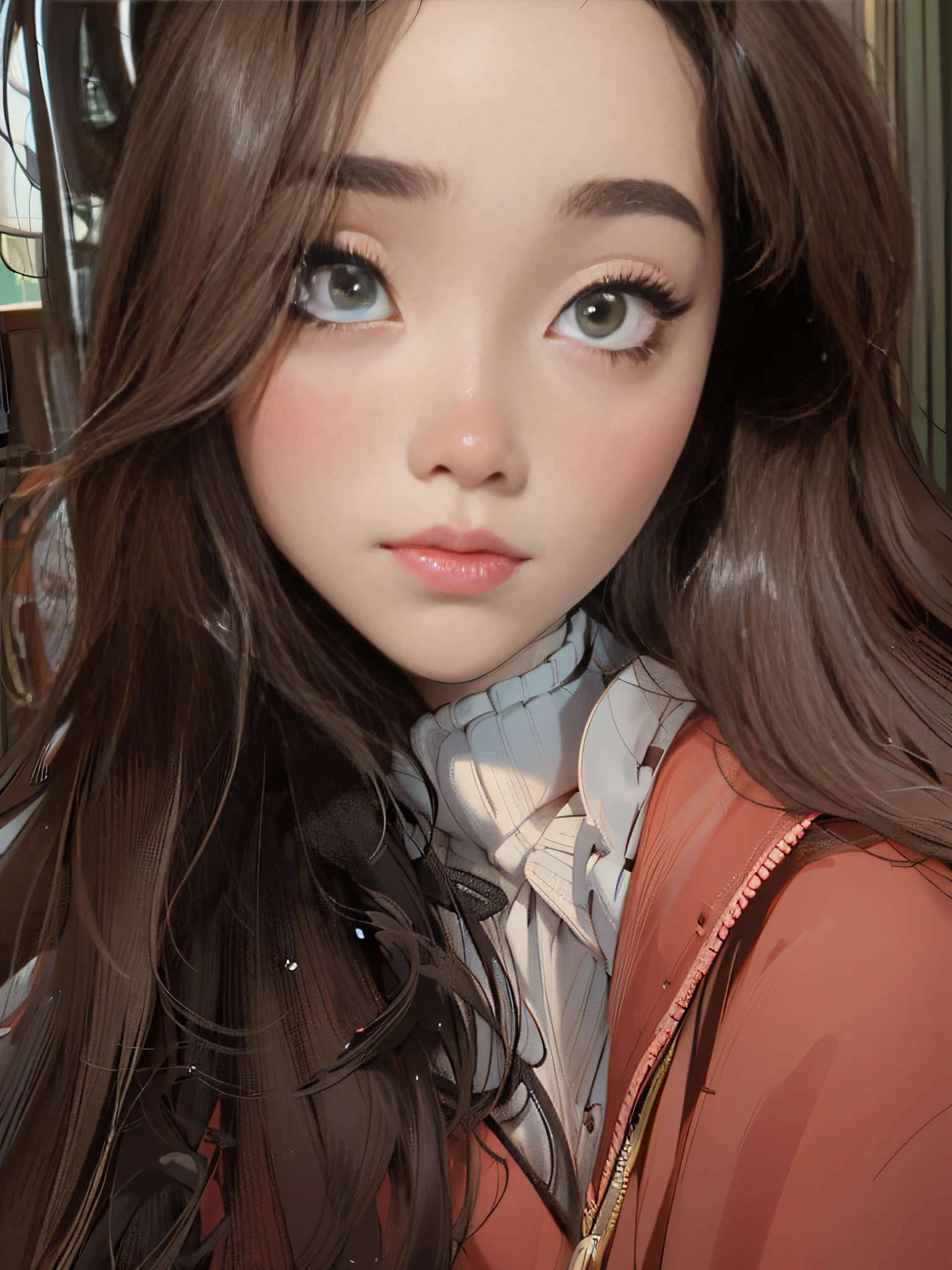 a close up of a woman with long hair wearing a jacket, young cute wan asian face, young lovely Korean faces, wan adorable korean face, 8k selfie photograph, beautiful round face, with round face, pale round face, She has a cute face, 19-year-old girl, xintong chen, soft round face, south east asian with round face