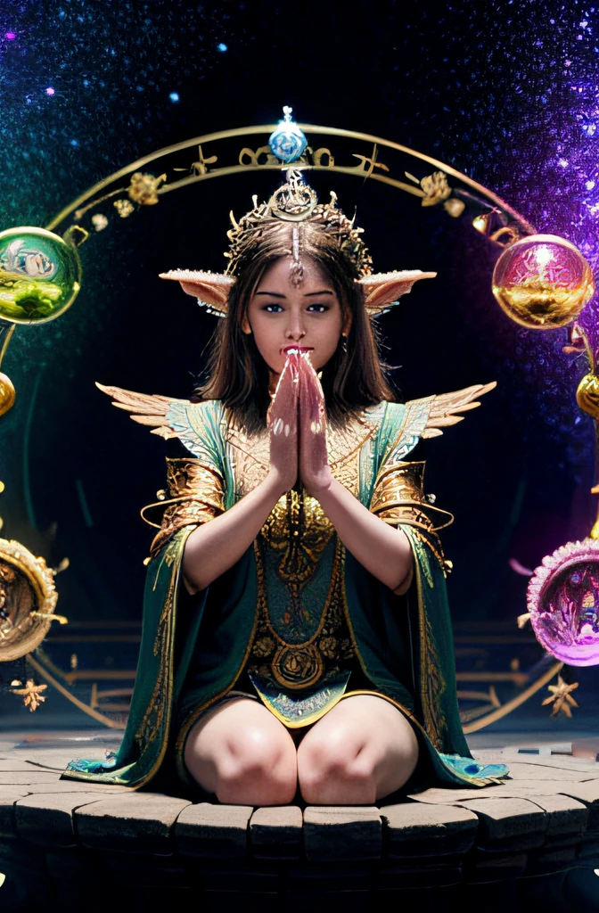 (masterpiece), (best quality:1.4), absurdres, [:intricate details:0.2], 1girl, Flowing robes, intricate magical circles, glowing runes, shimmering aura, intense focus, arcane incantations, crackling energy, levitating artifacts, ethereal staff, flickering candles, swirling mist, sparkling motes, mystical crystals, glowing sigils, intricate hand movements, otherworldly chanting, mysterious symbols, powerful invocation, transcendent awareness,