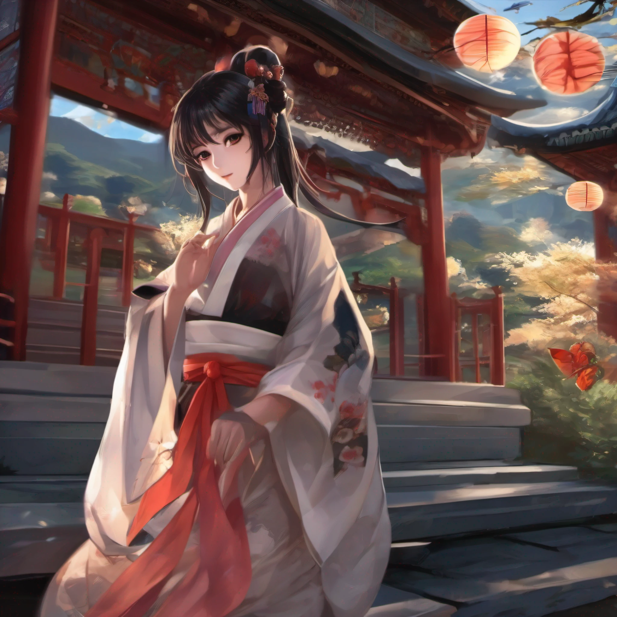 masterpiece, high quality,1girl,looking at viewer,east asian architecture,xqgirl,moon,butterfly,