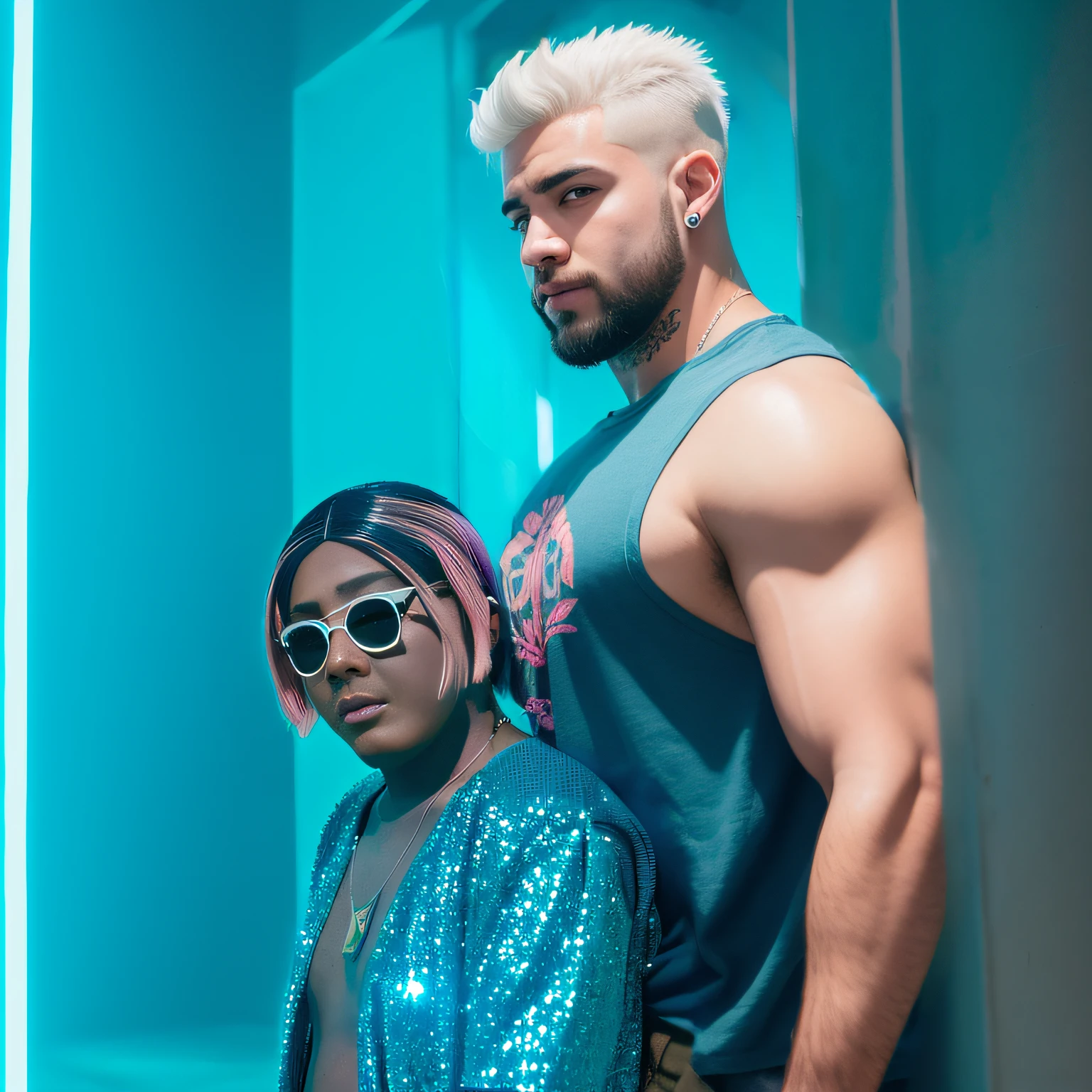 Homem branco loiro. Cabelo Raspado dos lados. Rock Cabelo. Cabelo moicano. Tatto. Pelos vermelhos. Olhos azuis. pale white skin. cabelo colorido. rainbow hair. MASCULINO. Peitoral exposto. homem gordo. sem camisa, sem camiseta. peludoi. homem peludo.
