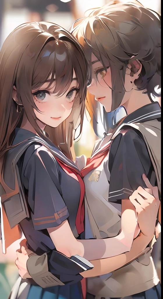 masterpiece, best quality, (1faceless boy:1.3),(boy grabbing breast:1.1),1girl .(school uniform:1.2), black long hair,brown eyes,(classroom:0.8), (sunset:0.7),(medium breasts:1.4), (sad smile:0.8)