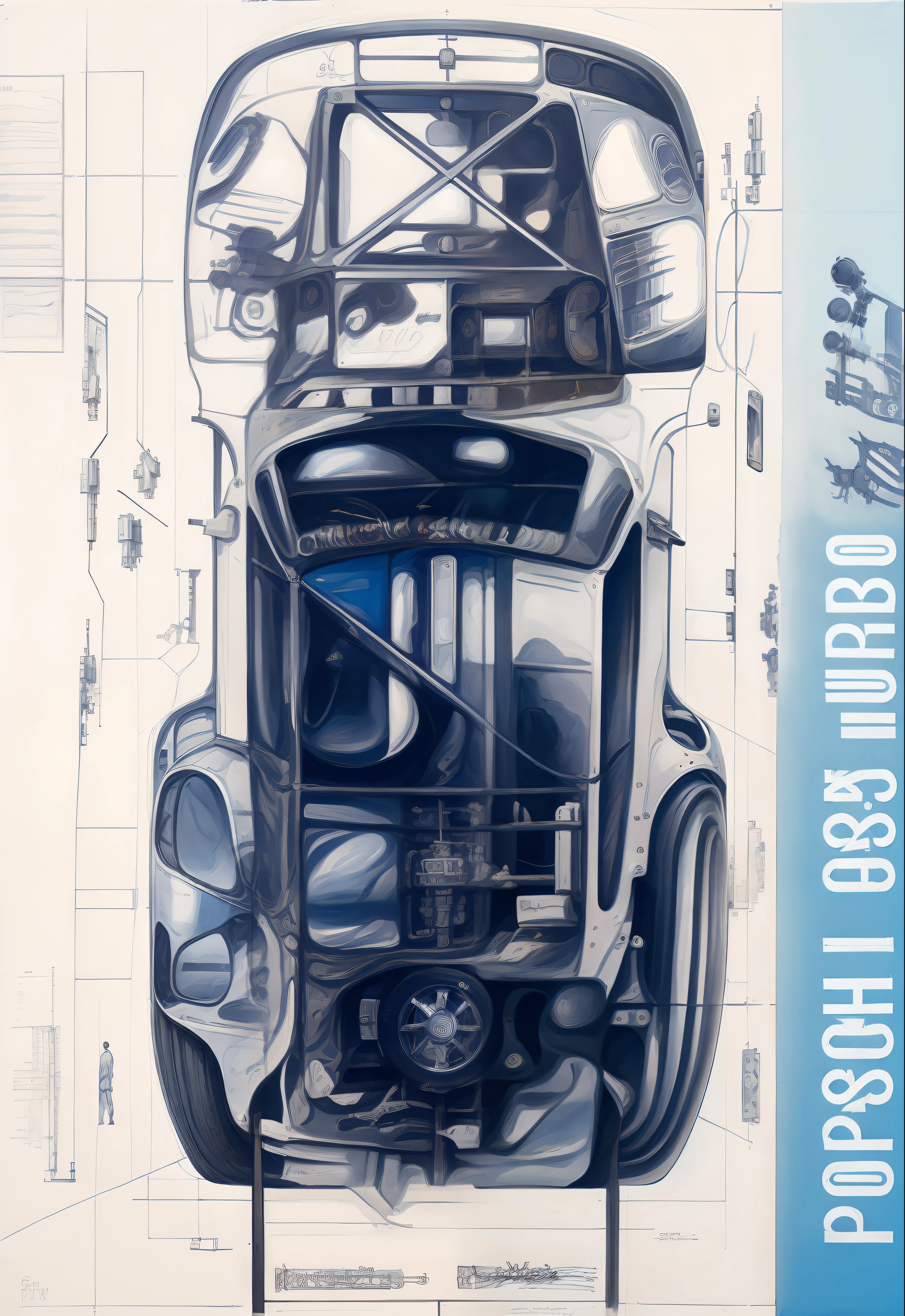 desenho de um carro com uma faixa azul e vermelha na frente, Porsche RSR |, arte do design automotivo, Corte, muito coerente. High detail, inspirado em Harry Haenigsen, com elementos do F40, arte insanamente altamente detalhada, ✏️🎨, mechanical superstructure, desenho de alto detalhe, Ligar. hiperdetalhado