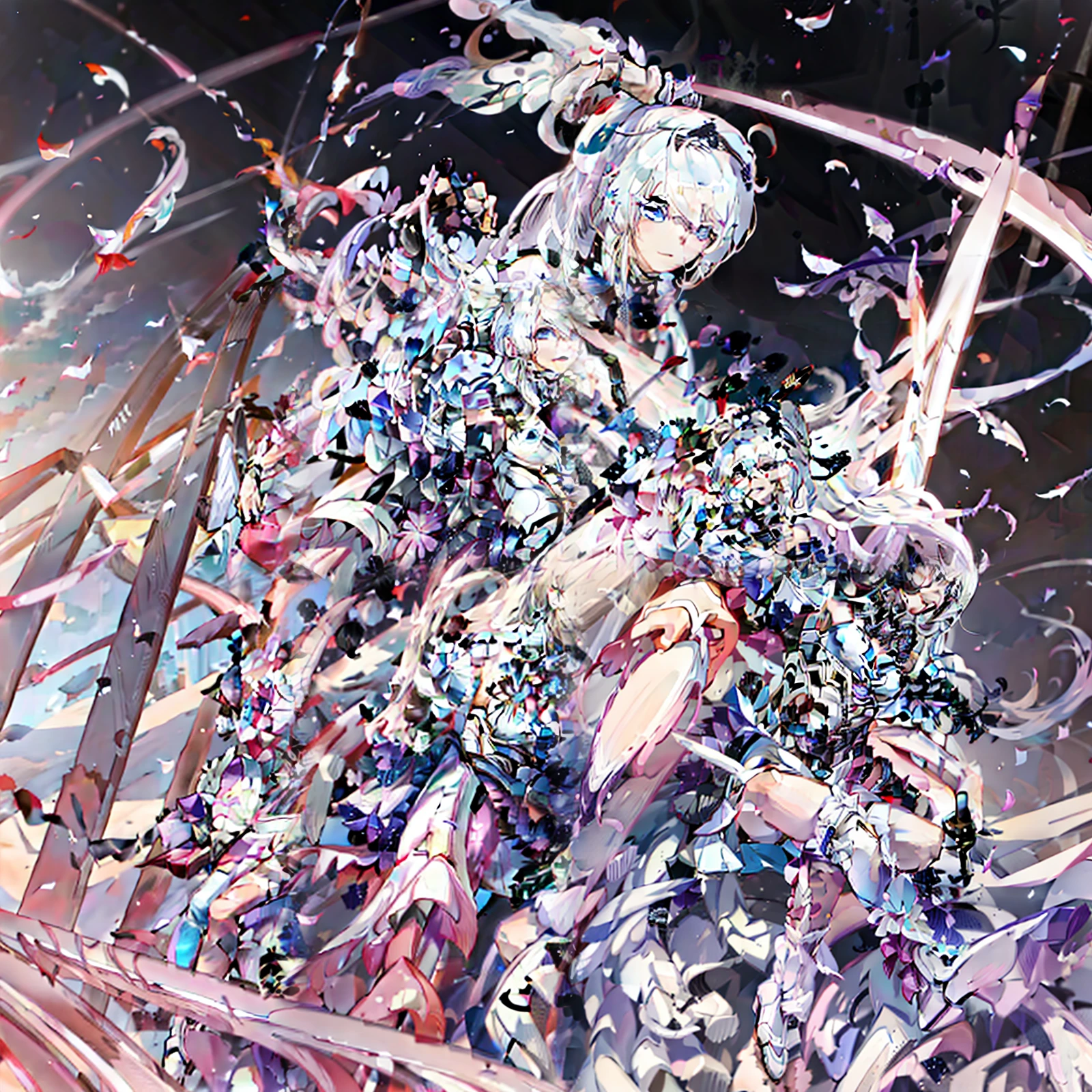 Anime girl sitting on rock，legs crossed, white-haired god, Girl with white hair, Anime goddess, seductive anime girls, Perfect white haired girl, white haired Cangcang, anime barbie in white stockings, Smooth anime CG art, White-haired, from girls frontline, Guviz, anime barbie in white, ahegao, Fine details. Girl Front,barechested