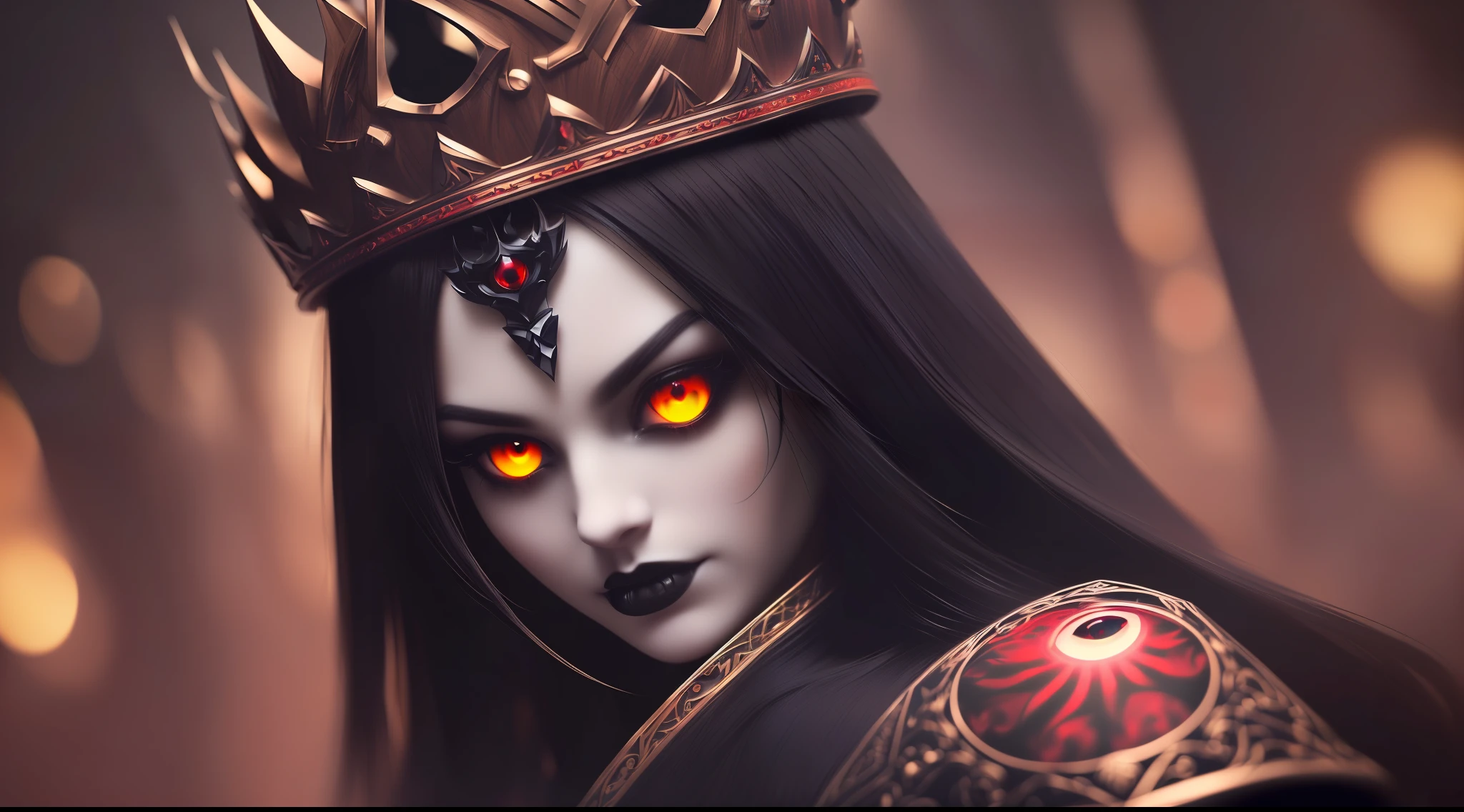 analog style, ((elaborate detailing)), full torso shot, cold light, beautiful, ((pale gothic evil princess)), (black hair), (vampire), (intricate), ((thin onyx armor)), ((skinny)), ((elaborate pointed obsidian crown)), ((intense shadows)), ((thick silhouette)), dynamic poses, hair fluttering in the wind, perfect face, ((realistic eye), round iris, (((red eye))), perfect eye, complex, helios 44-2, swirling bokeh, artstation trend, sharp focus, working studio photo, complex details, very detailed, sharp, dd character portraits, perfect lighting, ((illustrative style, masterpiece, film lighting, 8k