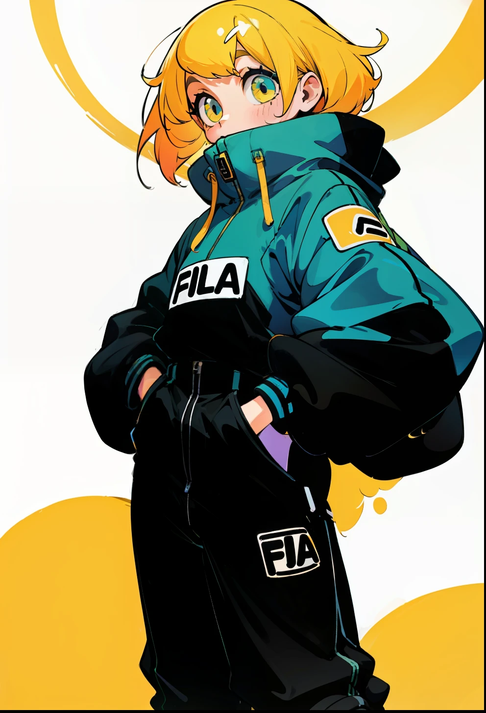 Yellowhair, 1Girl, Fila Clothing, Bright colors