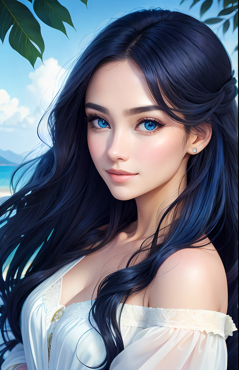 animesque、portraitures、One Person１８Pretty Woman、Moisturized eyes、Casual clothing、a picture、oval jaw、beautiful countenance、The hair、Blue eyes with a beautiful glow、LDS Art