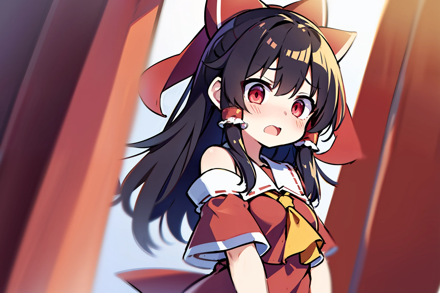 Borei Reimu、cat ear、embarrassed from、is standing、Red ribbons、One Girl