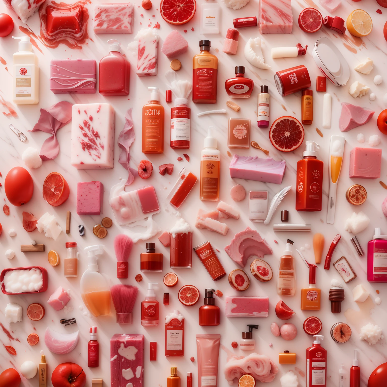 RAW，shampoo，Soap，ultra fine photos，best qualtiy，Red and white background，Light