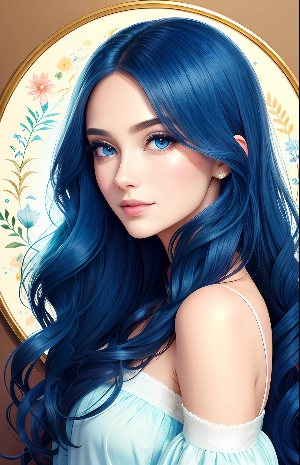 animesque、portraitures、One Person18Pretty Woman、Moisturized eyes、Casual clothing、a picture、oval jaw、beautiful countenance、The hair、Blue eyes with a beautiful glow、LDS Art