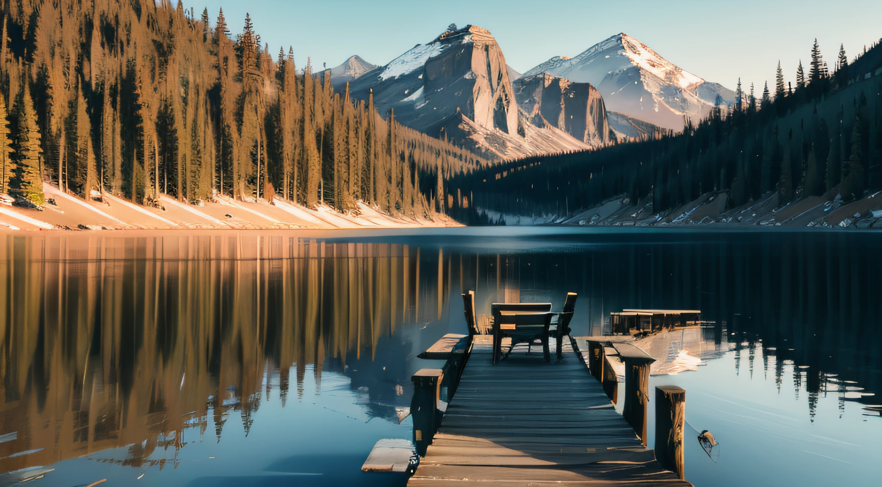 Chair on Dock at Alice Lake in Late Afternoon --auto