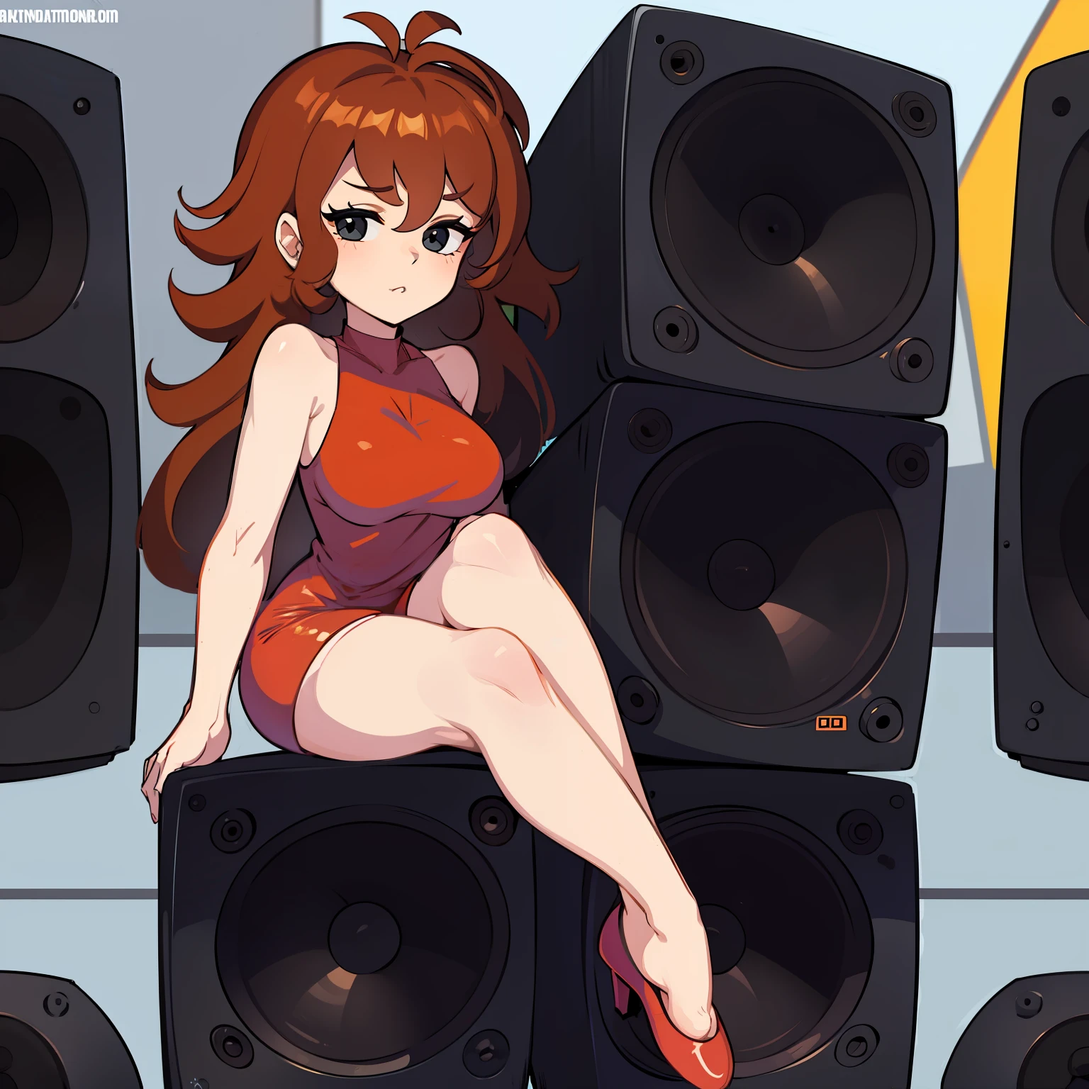 Girlfriend, sitting on speaker