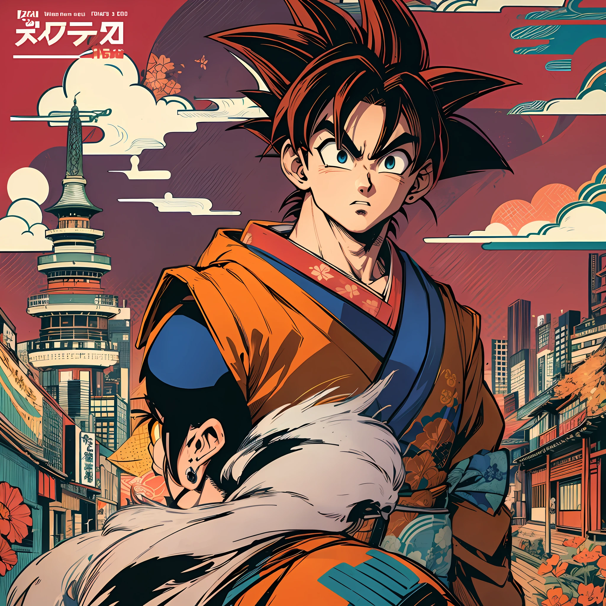 Goku com kimono, Japan City, anos 60, Pop Art