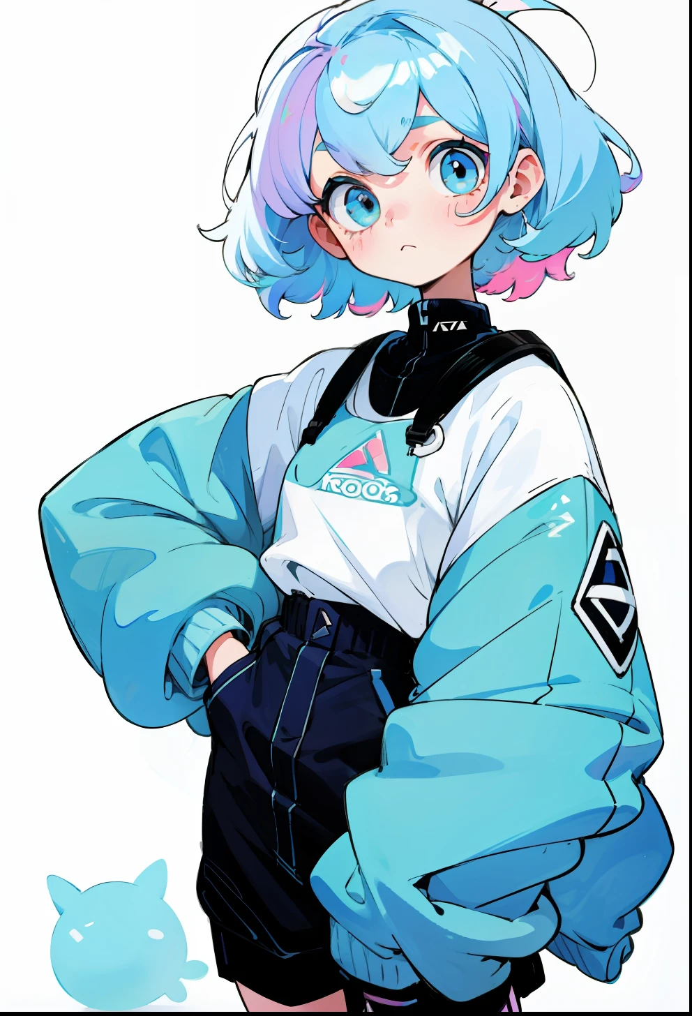 Pastel blue hair, 1Girl, Reebok Clothing, bright colors