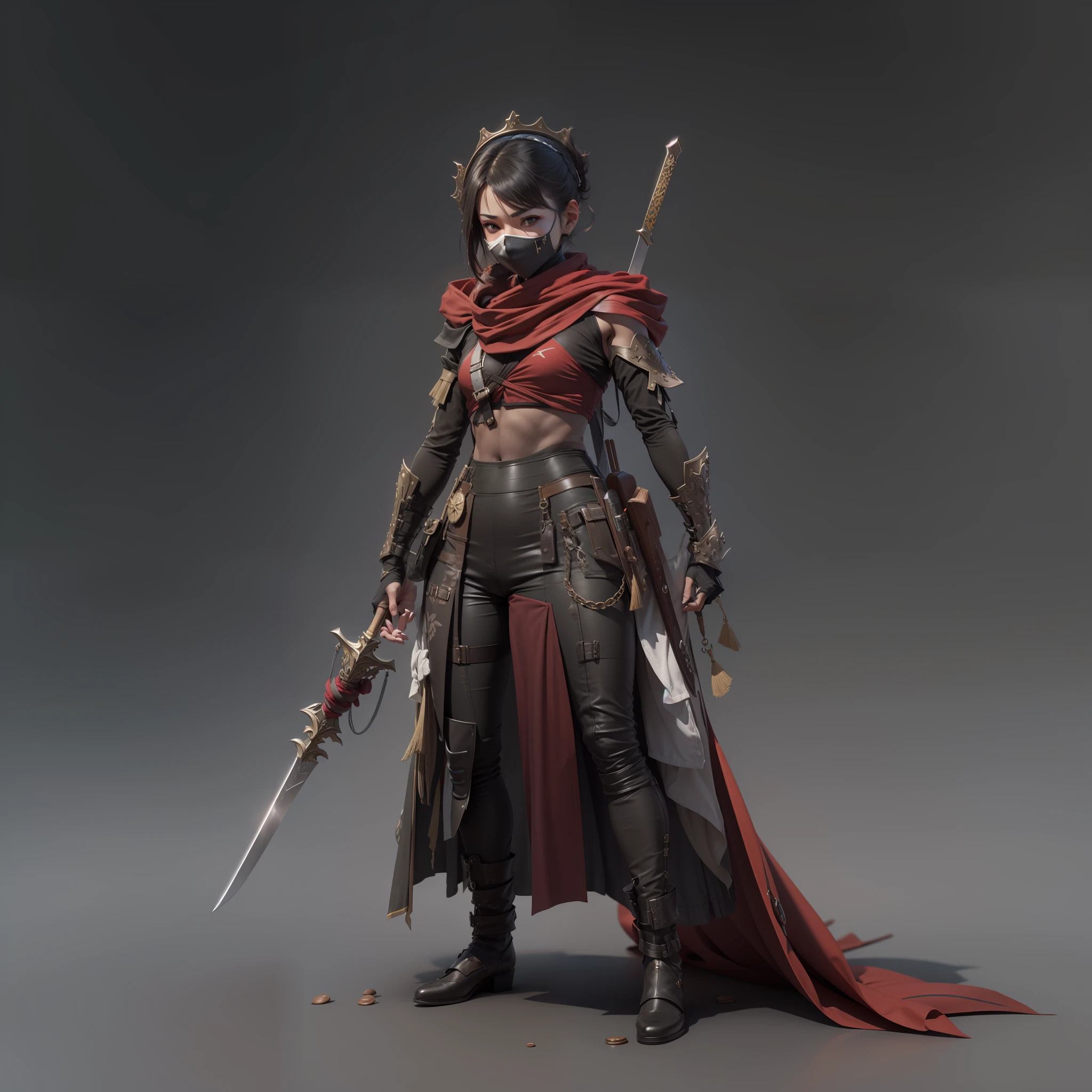 3 d model,New coffee products, arma, The sword, halter, Weapons of the future, 32K, Linen cloak, Top quality, Masterpiece:Faust,,1 child, short detailed hair, thin fog, On your stomach, (tmasterpiece,k hd,hyper HD,16k),clutching a sword, buliding, Reflectors, bloods, Eastern Asia, Weapon focus, Skysky, brunette color hair, knifes, shorter pants, fumo, Mist, The clothes ar, bandagens, sword sheath, Masks, 独奏