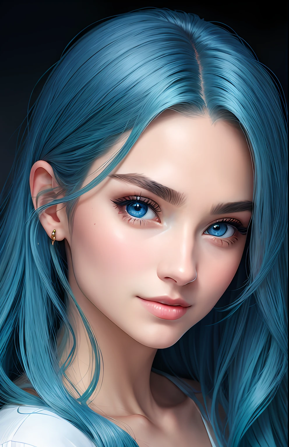 animesque、portraitures、One Person18Pretty Woman、Moisturized eyes、Casual clothing、a picture、oval jaw、beautiful countenance、The hair、Blue eyes with a beautiful glow、LDS Art