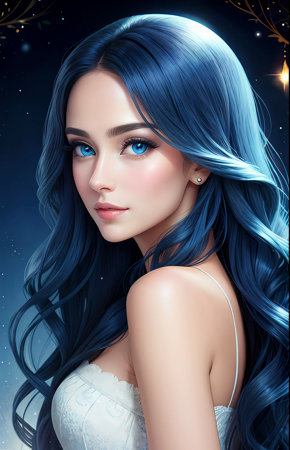 animesque、portraitures、One Person18Pretty Woman、Moisturized eyes、Casual clothing、a picture、oval jaw、beautiful countenance、The hair、Blue eyes with a beautiful glow、LDS Art