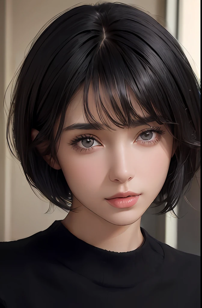 (masterpiece:1.3), (8k, photorealistic, RAW photo, best quality: 1.4), (1girl), beautiful face, (realistic face), (black hair, short hair:1.3), beautiful hairstyle, realistic eyes, beautiful detailed eyes, (realistic skin), beautiful skin, (sweater), absurdres, attractive, ultra high res, ultra realistic, highly detailed, golden ratio