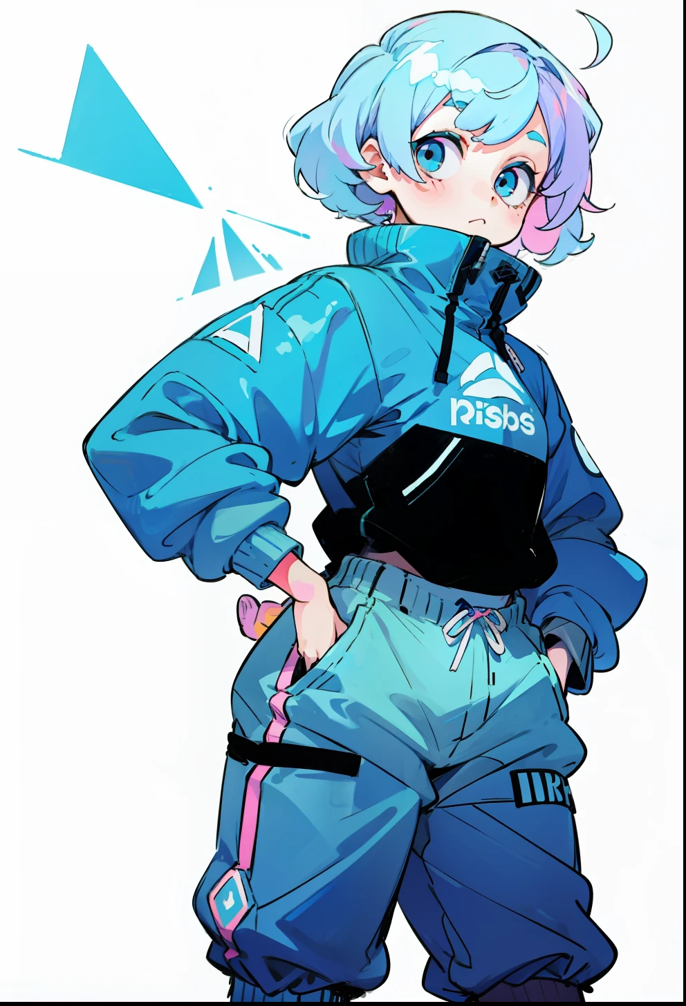 Pastel blue hair, 1Girl, Reebok Clothing, bright colors