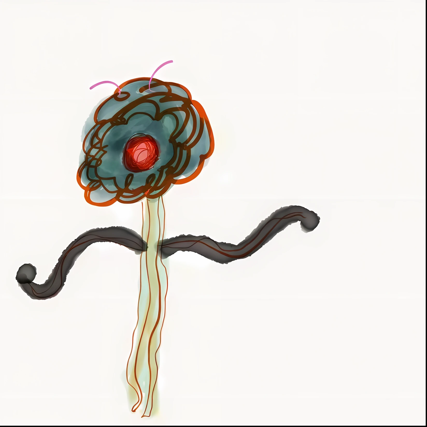 There is a drawing of a flower，There are stems and red eyes, alien flowers, an alien mushroom with tentacles, mutated flowers, weird simple fungus and tendrils, Strange flora, depicting a flower, alien flora, carnivorous plant, flowers grow from the body, alien flowers, ai robot tendril remnants