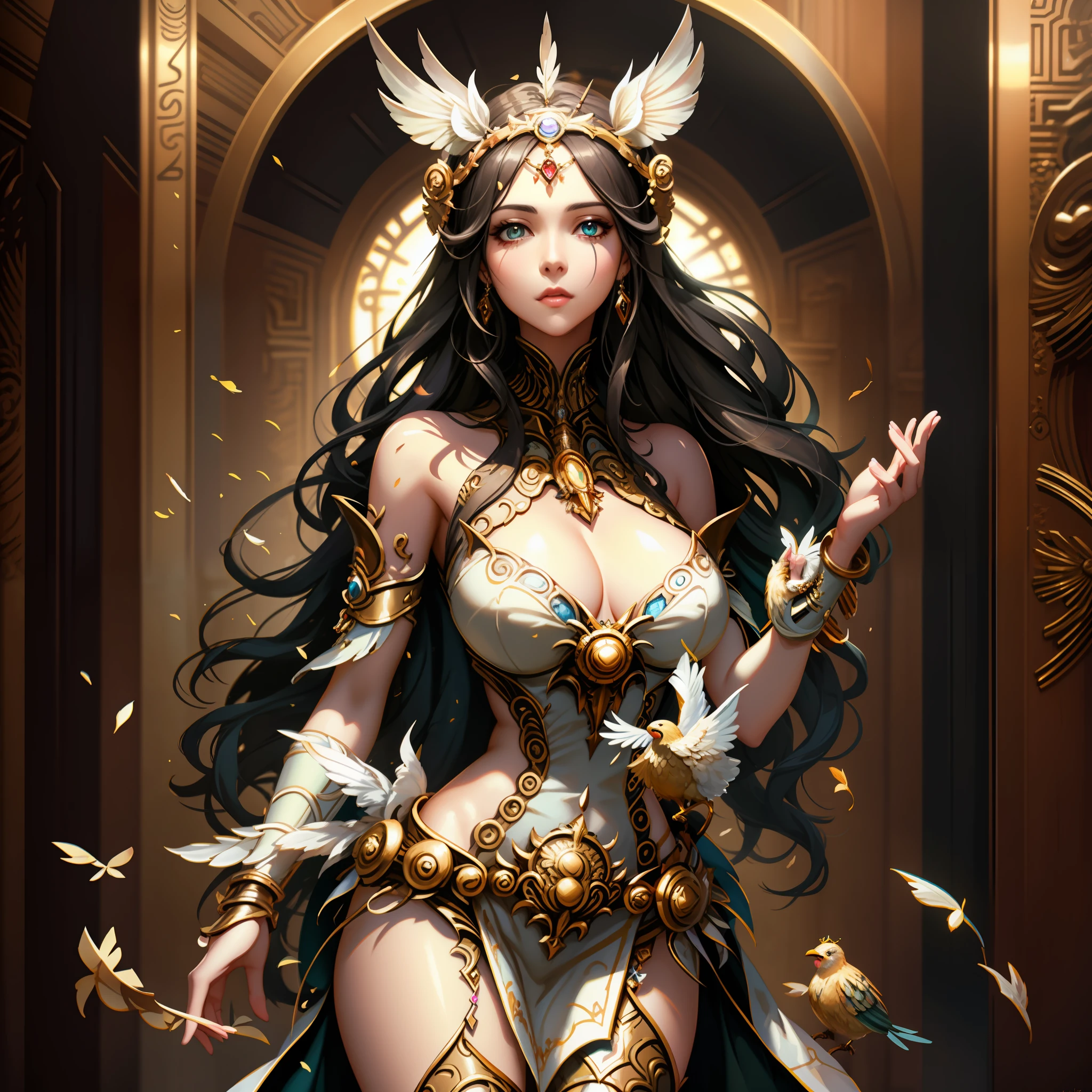 arafed woman in a costume with feathers and feathers on her head, a beautiful fantasy empress, goddess. extremely high detail, 2. 5 d cgi anime fantasy artwork, ((a beautiful fantasy empress)), cushart krenz key art feminine, artgerm. anime illustration, extremely detailed goddess shot, artgerm on artstation pixiv