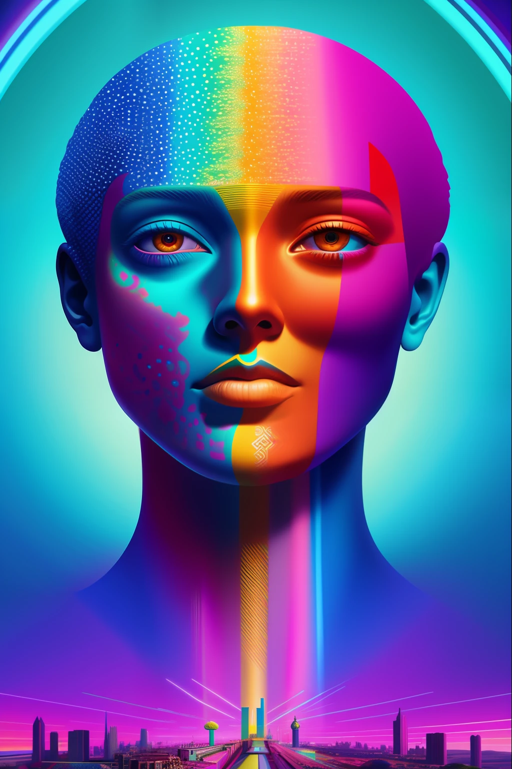 a painting of a giant head with a city on it, psychedelic surreal art, estilo dan mumford e alex grey, psychedelic illustration, hyper detailed visionary art, Hyper Visionary Art - Detailed, psychedelic artwork, surreal + altamente detalhado, arte digital altamente detalhada 4k, arte psytrance, por Justin Gerard, arte digital detalhada 4k, arte trippy, Surreal psychedelic design