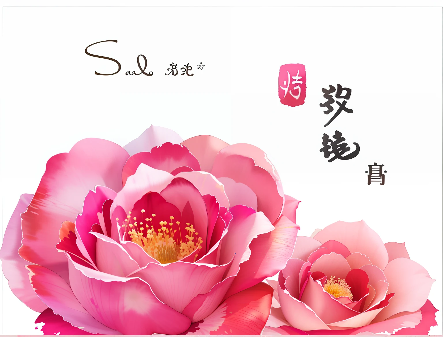 Abstract pink rose，the wallpaper，gouache painting，Bright colors，There are water droplets on the petals，The flowers and leaves are intact，Graphic design style，iintricate，Clear details，Has a small amount of metallic linear color，White clean undertone，4k，