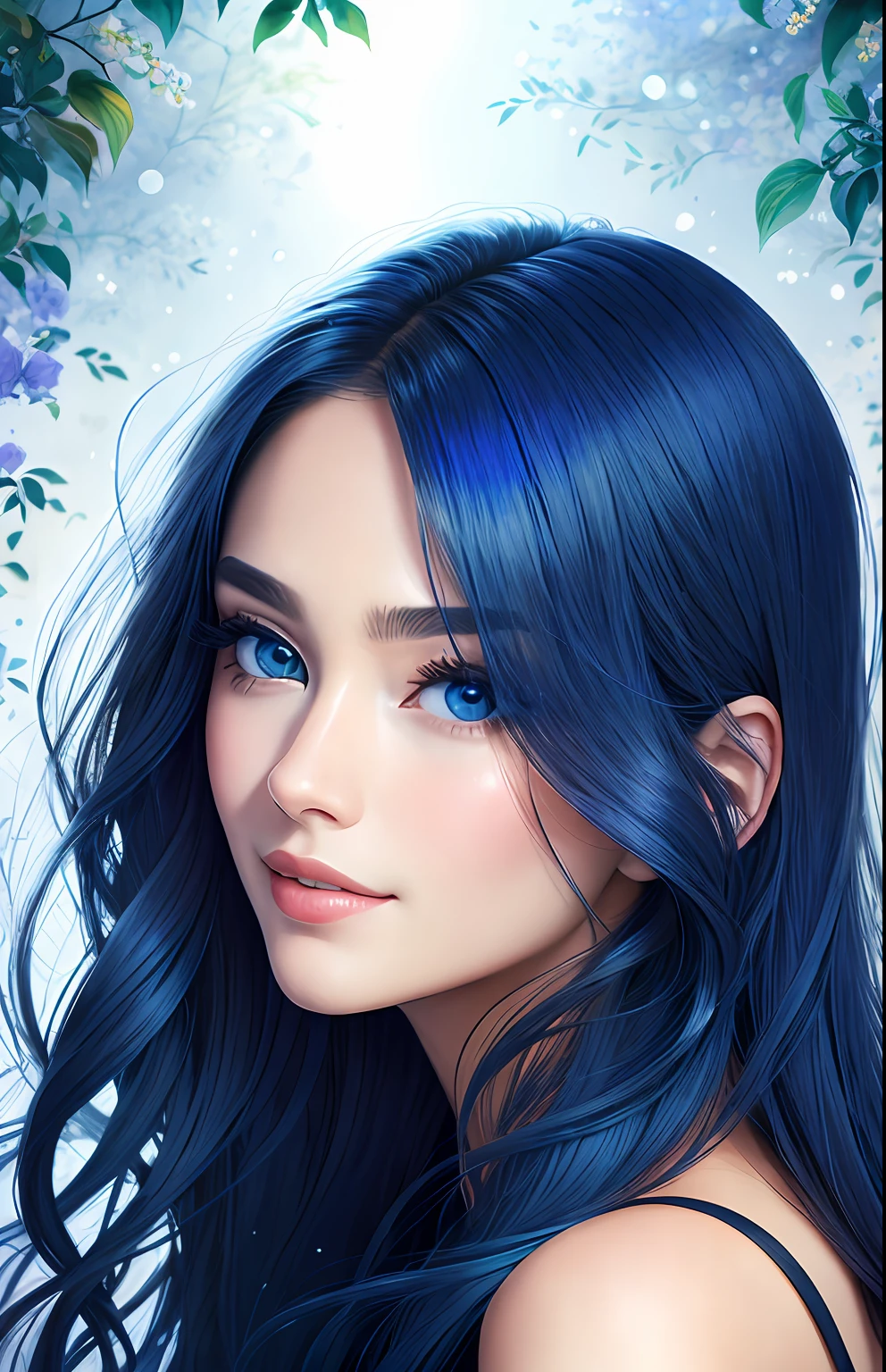 animesque、portraitures、One Person20Pretty Woman、Moisturized eyes、Casual clothing、a picture、oval jaw、beautiful countenance、The hair、Blue eyes with a beautiful glow、LDS Art