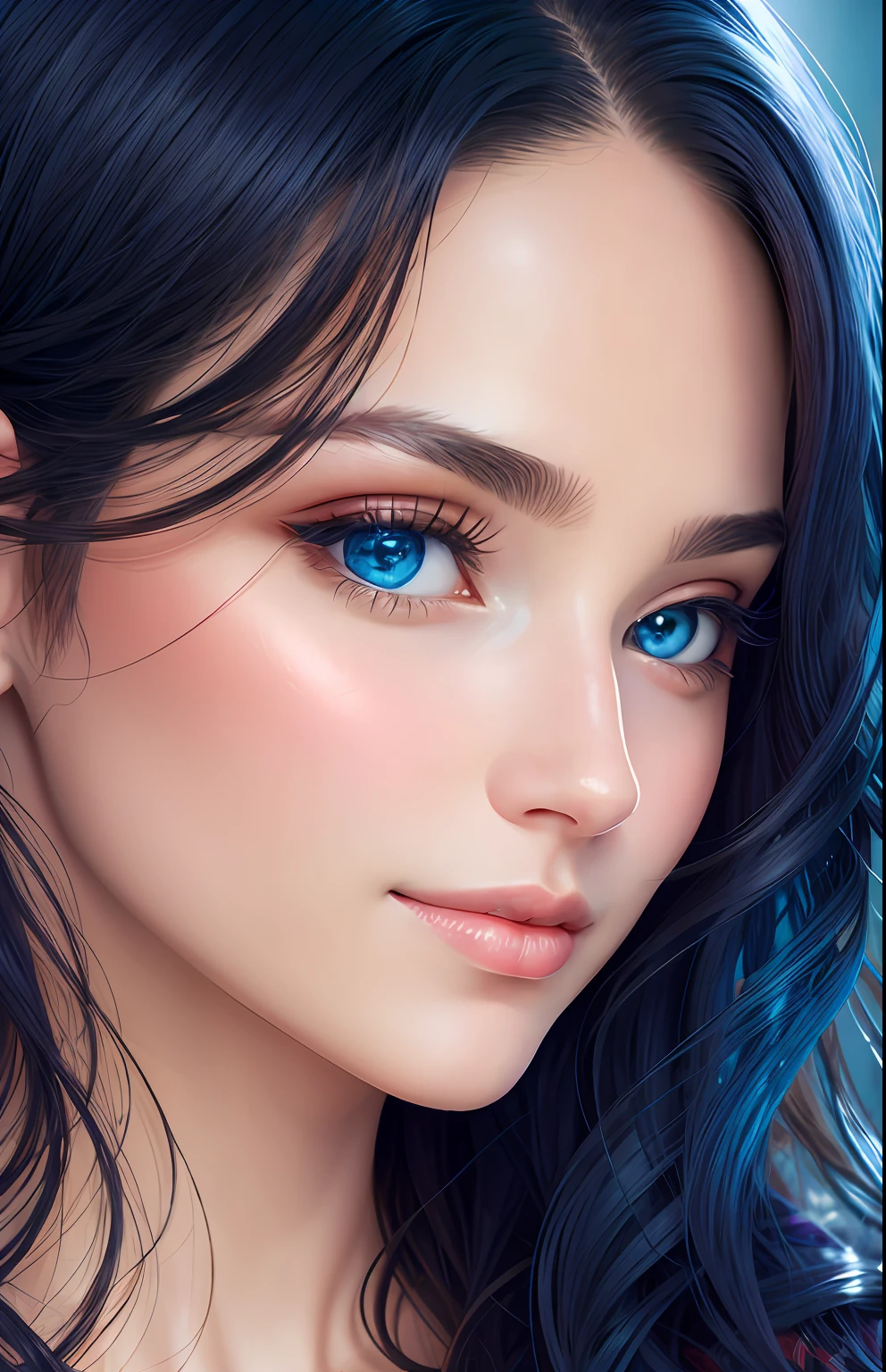 animesque、portraitures、One Person２０Pretty Woman、Moisturized eyes、Casual clothing、a picture、oval jaw、beautiful countenance、The hair、Blue eyes with a beautiful glow、LDS Art