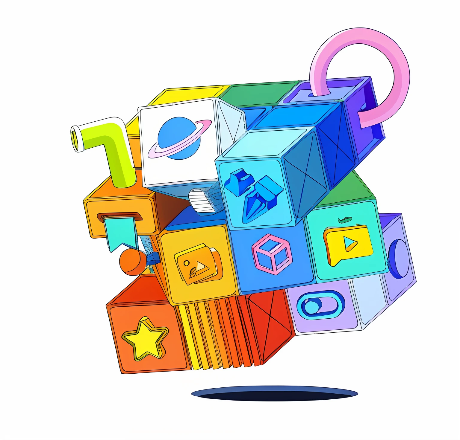 There are pictures of a bunch of cubes，There are numbers on it, statue of a cubes and rings, 3 d icon for mobile game, cube, game icon stylized, tech art, cartoonish vector style, 3d game object, promotional art, game icon asset, cube portals, cubic blocks, cubo-futurism, cubo - futurism