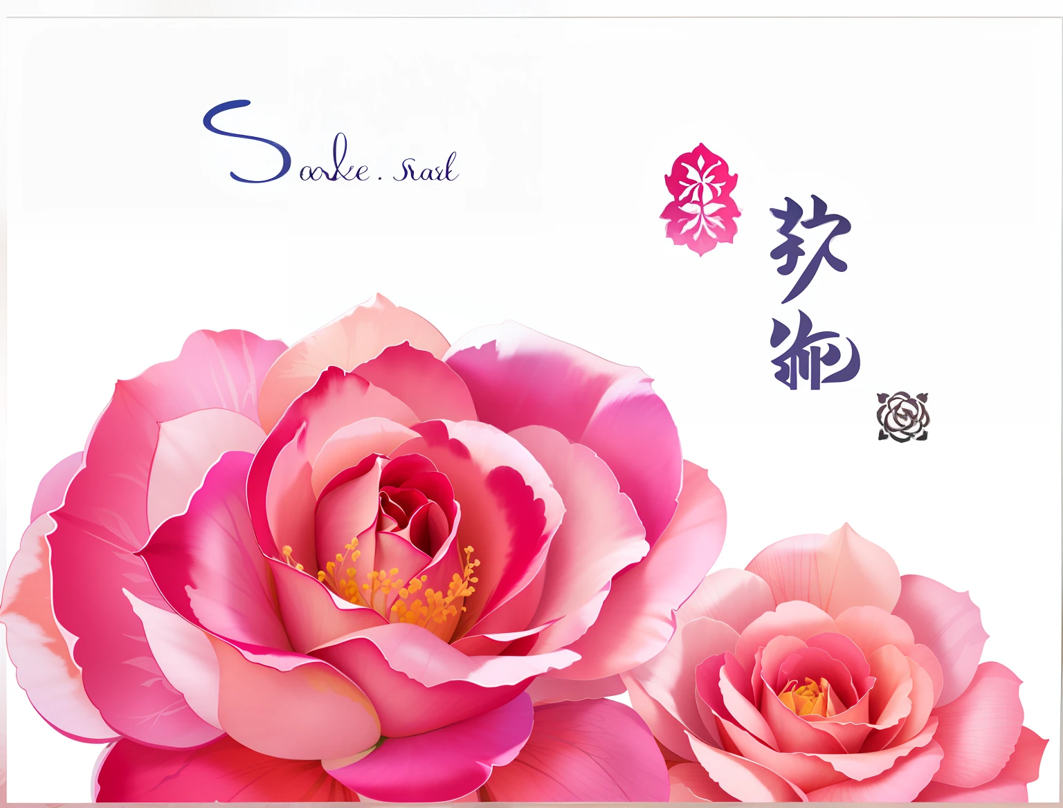 Abstract pink rose，the wallpaper，gouache painting，Bright colors，There are water droplets on the petals，The flowers and leaves are intact，Graphic design style，iintricate，Clear details，Has a small amount of metallic linear color，White clean undertone，4k，