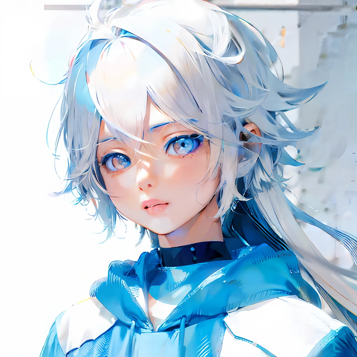 anime girl with white hair and blue eyes posing for a picture, Guviz-style artwork, Girl with white hair, Guviz, Stunning anime face portrait, Digital anime art, anime figure, anime styled 3d, detailed portrait of an anime girl, Detailed digital anime art, a beautiful anime portrait, Guweiz on ArtStation Pixiv