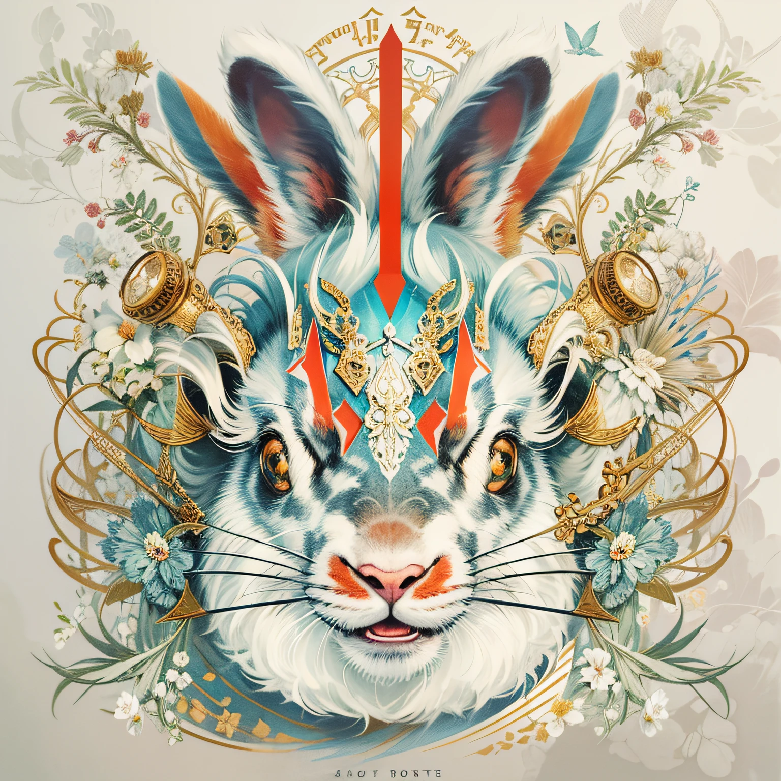 (white backgrounid:1.4),(对称:1.5),Rabbit head,White rabbit head,(Masterpiece rabbit head,middle,Oriental elements),(China - chic illustration:1.2,Vector painting:1.2),(Chinese colors,senior color matching),(Reasonable design,Clear lines,High clarity,MUCH QUALITY,Very meticulous,tmasterpiece,offcial art,movie light effect,4K)