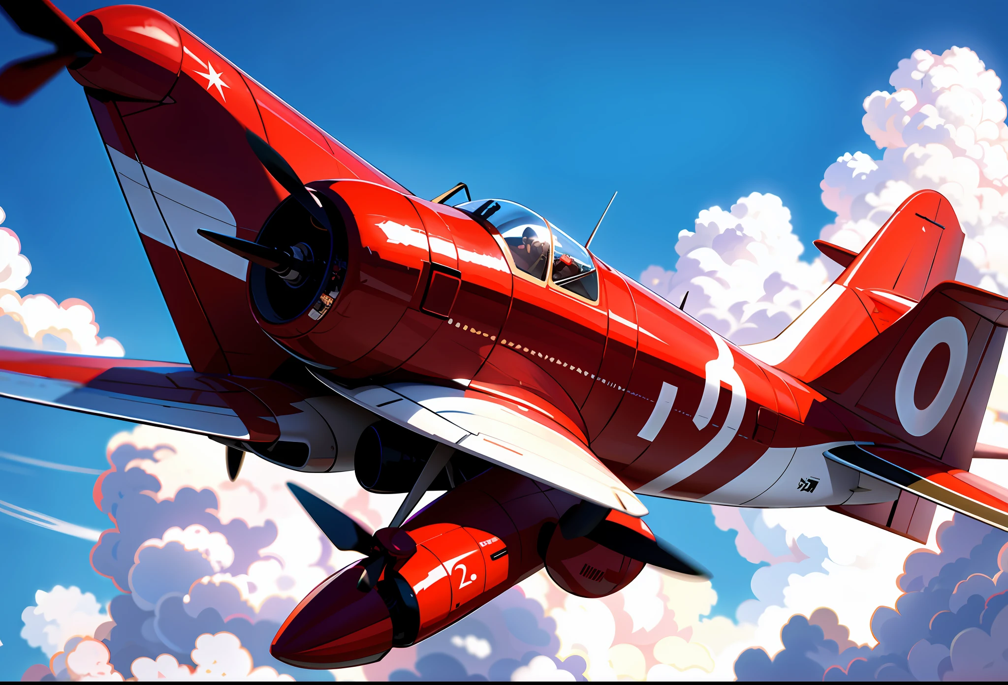 ultimate high-quality like the photo , red curtis  jenny plane is flying in the shiny blue sky
