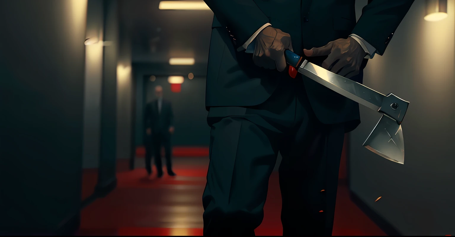 there is a man in a suit holding a large ax in his hand, video still, bank robbery movies, screenshot from a movie, youtube video screenshot, bank robbery movie, holding knife, from scene from inception, still from a music video, still from a terence malik film, holding a knife, shot from movie, still from a live action movie, still shot from movie