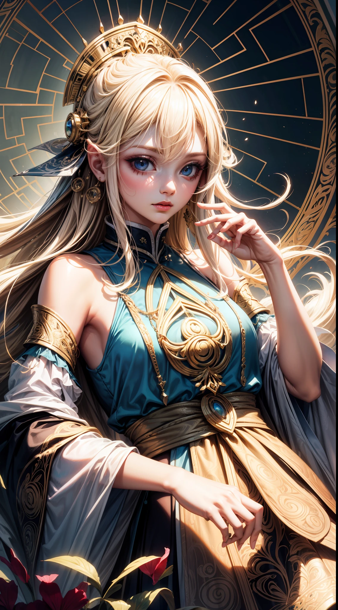 blond hairbl，Royal sister，jofficialart,unity8kwallpaper,ultradetailed,beautifulandaesthetic,masterpiece,bestquality,(zentangle,mandala,tangle,entangle),(fractalart:1.3),1girl,extremelydetailed,dynamicangle,cowboyshot,themostbeautifulformofchaos,elegant,abrutalistdesigned,vividcolours,romanticism,byjamesjean,robydwiantono,rosstran,francisbacon,michalmraz,adrianghenie,petracortright,gerhardrichter,takatoyamamoto,ashleywood,atmospheric,ecstasyofmusicalnotes,streamingmusicalnotesvisible