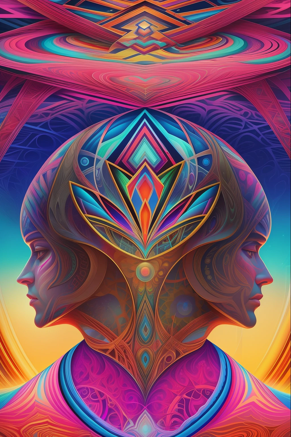 a painting of a giant head with a lot of ordinary things, psychedelic surreal art, estilo dan mumford e alex grey, psychedelic illustration, hyper detailed visionary art, Hyper Visionary Art - Detailed, psychedelic artwork, surreal + altamente detalhado, arte digital altamente detalhada 4k, arte psytrance, Directed by: Justin Gerard, arte digital detalhada 4K, Arte Trippy, Surreal psychedelic design, desenho camiseta