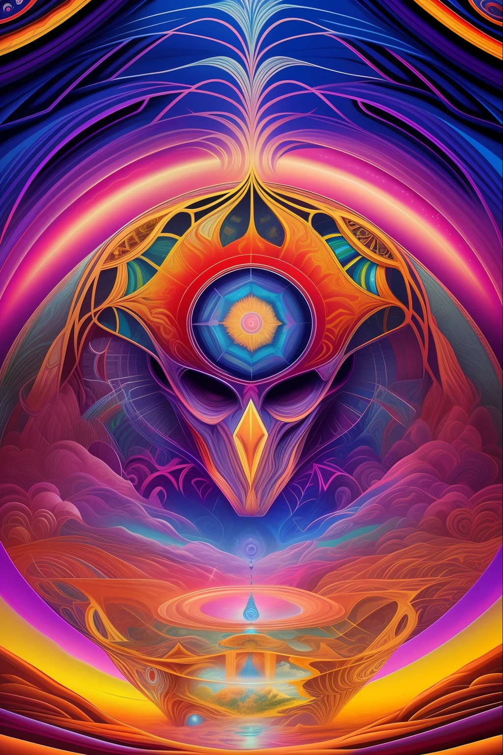 a painting of a giant head with a lot of ordinary things, psychedelic surreal art, estilo dan mumford e alex grey, psychedelic illustration, hyper detailed visionary art, Hyper Visionary Art - Detailed, psychedelic artwork, surreal + altamente detalhado, arte digital altamente detalhada 4k, arte psytrance, Directed by: Justin Gerard, arte digital detalhada 4K, Arte Trippy, Surreal psychedelic design, desenho camiseta