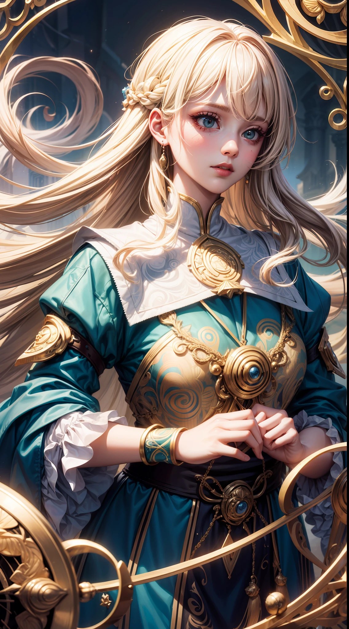 blond hairbl,Royal sister,jofficialart,unity8kwallpaper,ultradetailed,beautifulandaesthetic,masterpiece,bestquality,(zentangle,mandala,tangle,entangle),(fractalart:1.3),1girl,extremelydetailed,dynamicangle,cowboyshot,themostbeautifulformofchaos,elegant,abrutalistdesigned,vividcolours,romanticism,byjamesjean,robydwiantono,rosstran,francisbacon,michalmraz,adrianghenie,petracortright,gerhardrichter,takatoyamamoto,ashleywood,atmospheric,ecstasyofmusicalnotes,streamingmusicalnotesvisible