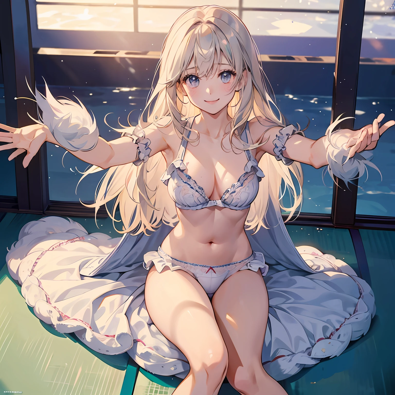 Gym Training、Live-action version、Opening legs、begging、top-quality、a picture、gravure model、Loose and fluffy underwear with lace and ruffle design、fluffy girl、A smile、Kindness、Pleasant memories、