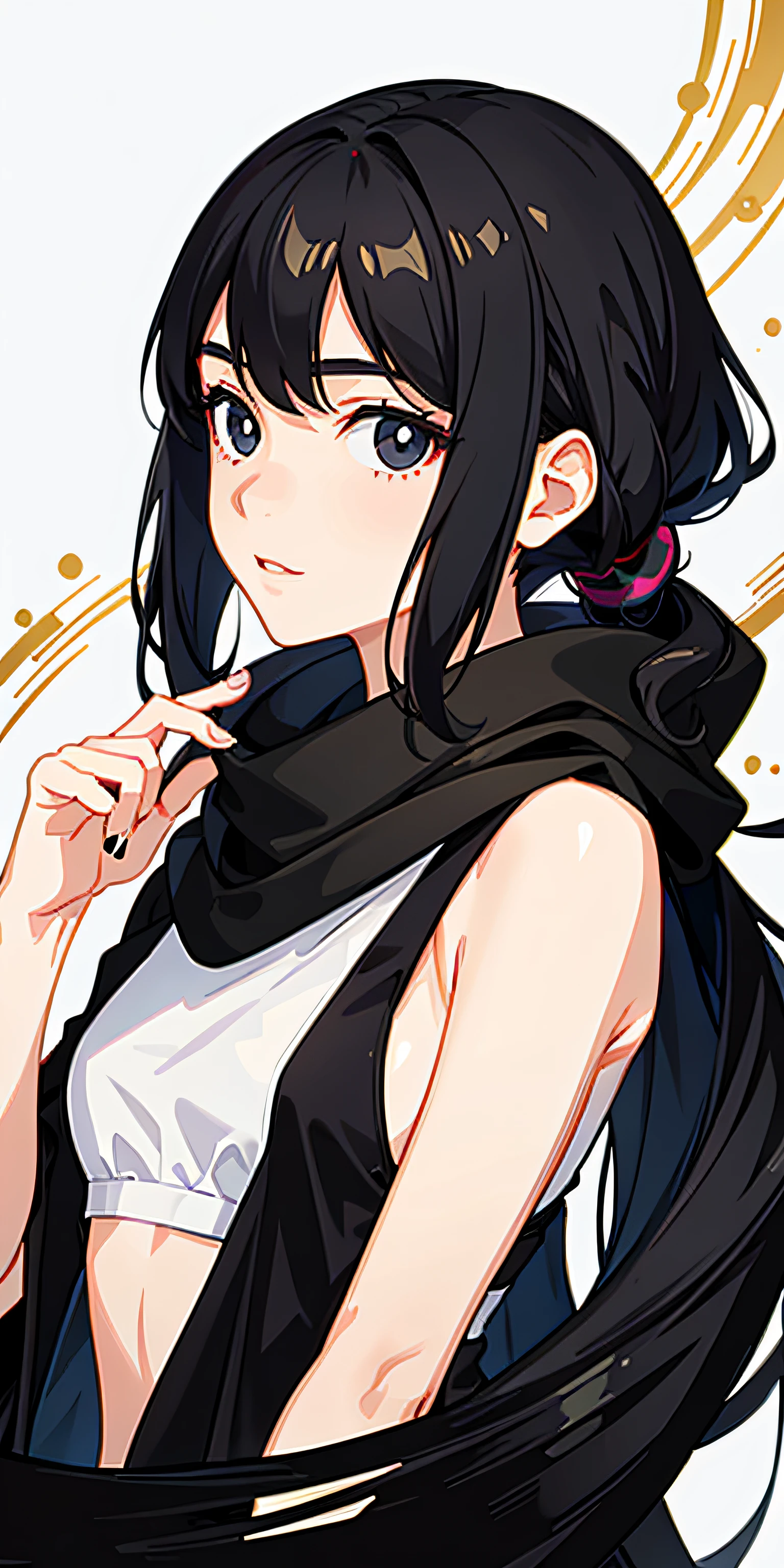 1girl, Black hair, Black eyes, sportrait, abstracted, Silk scarf, (onsen), sidelighting, wallpaper